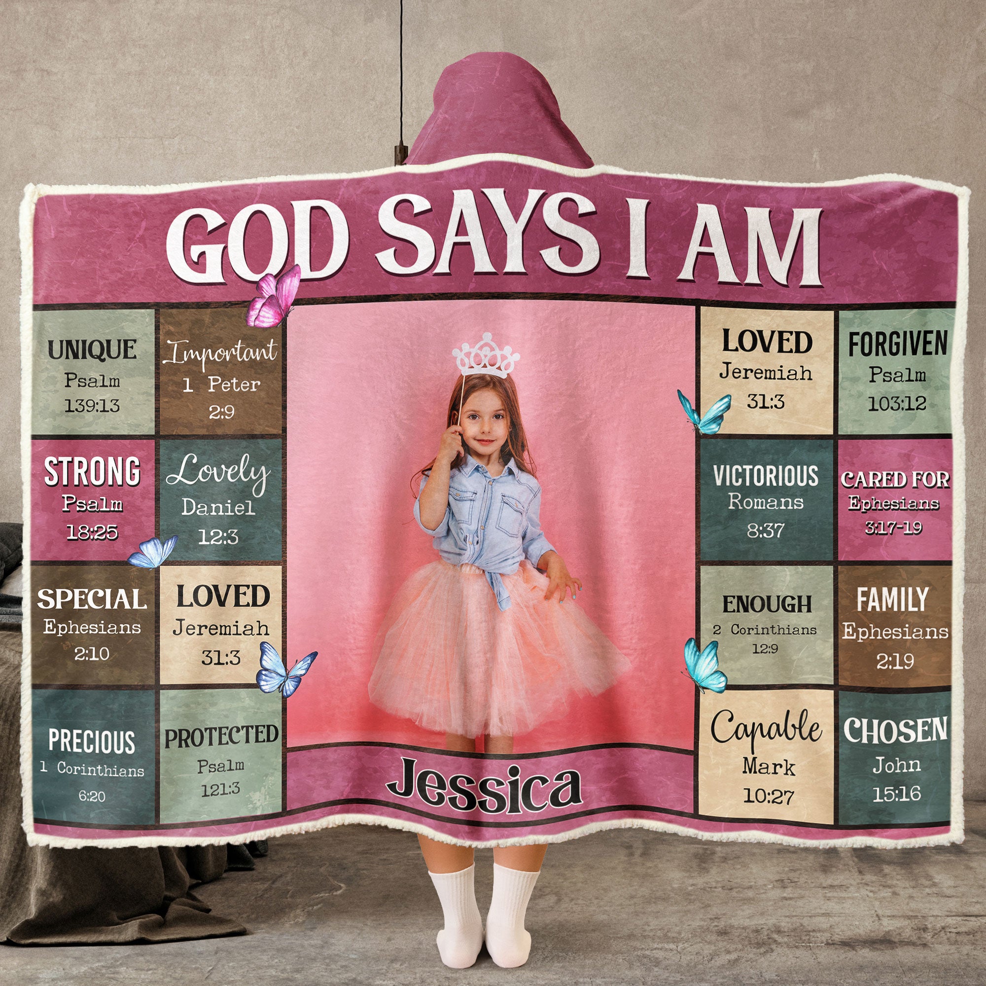 Kid Affirmation God Says I Am - Personalized Photo Wearable Blanket Hoodie