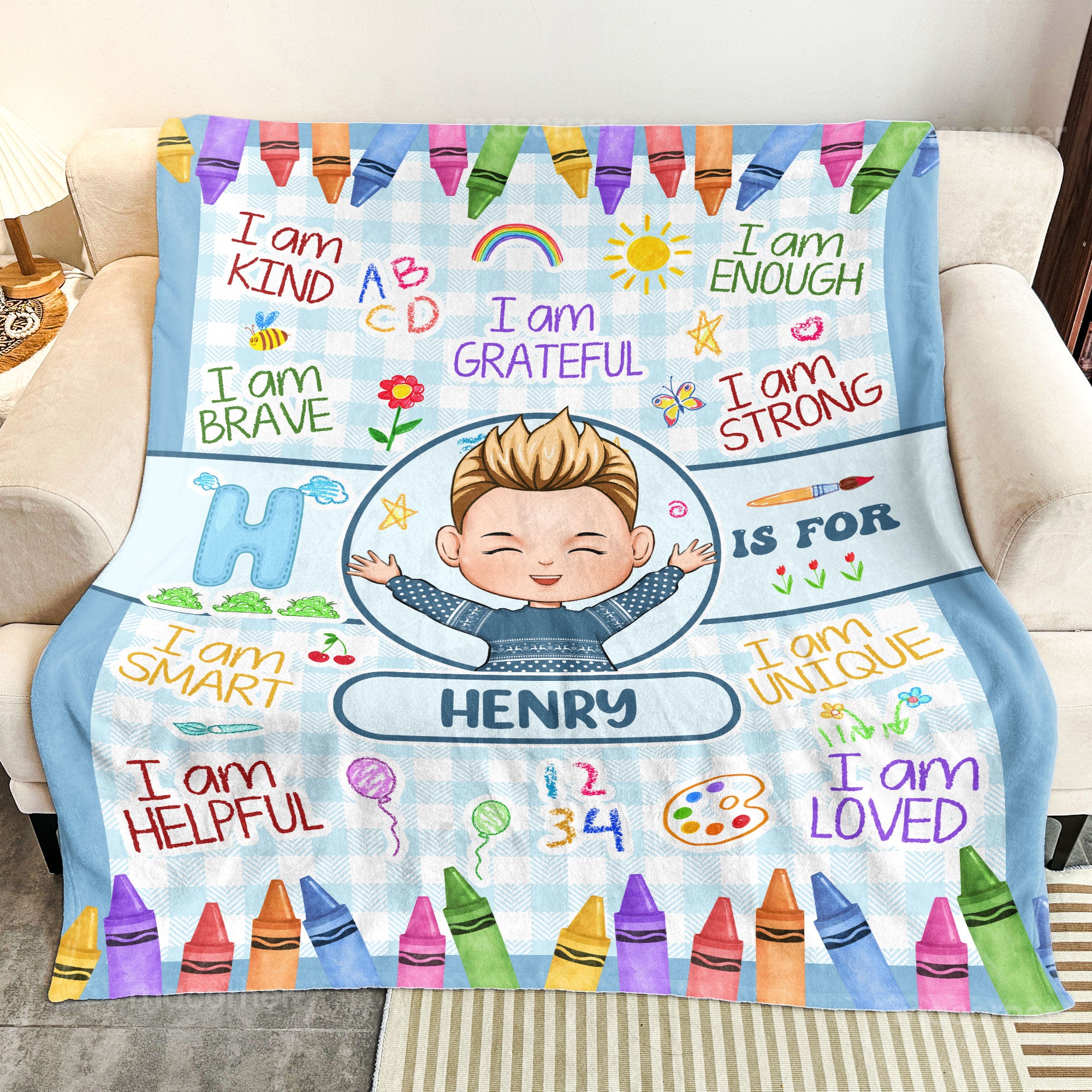 Kid Affirmations Blanket I Am Kind I Am Grateful - Personalized Blanket