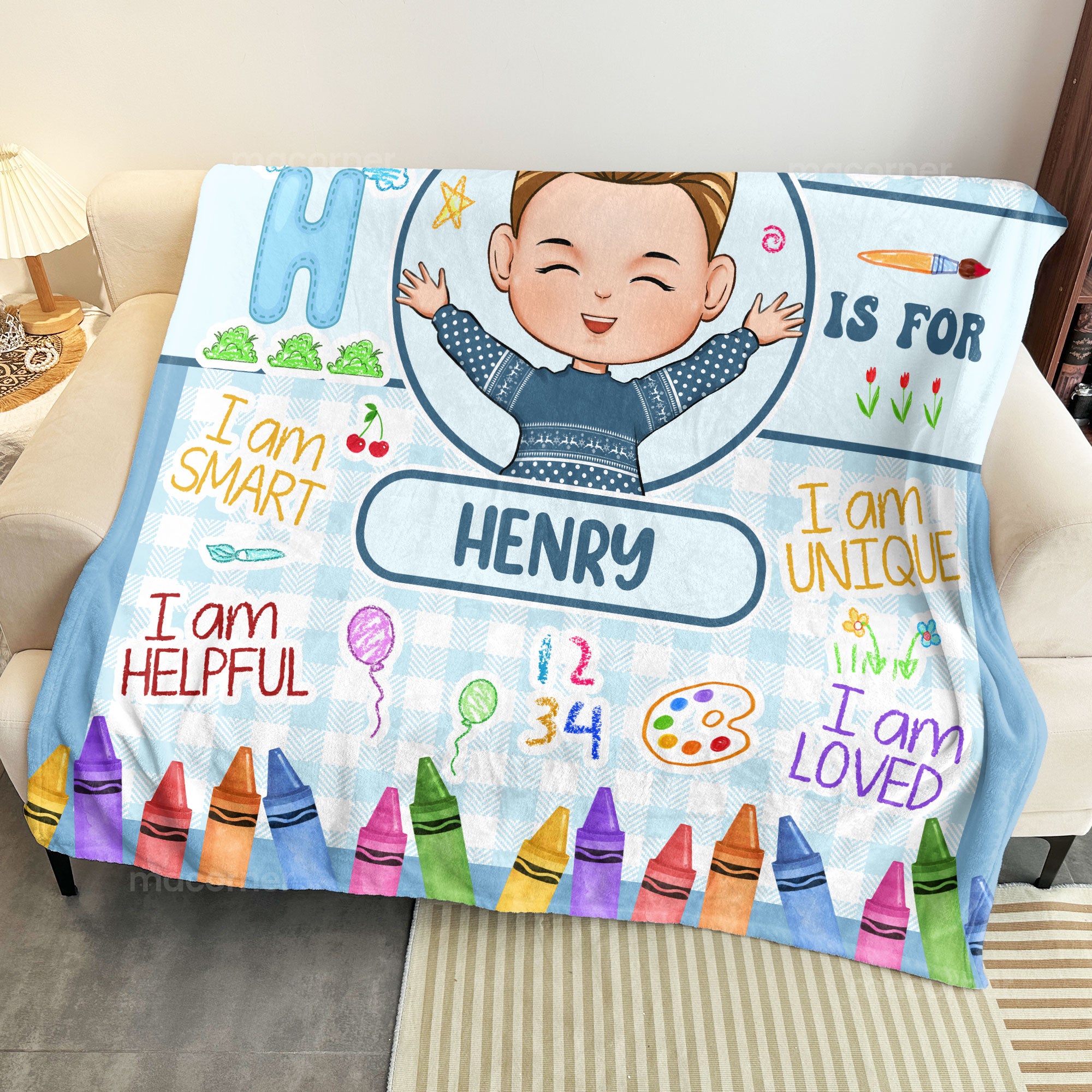 Kid Affirmations Blanket I Am Kind I Am Grateful - Personalized Blanket