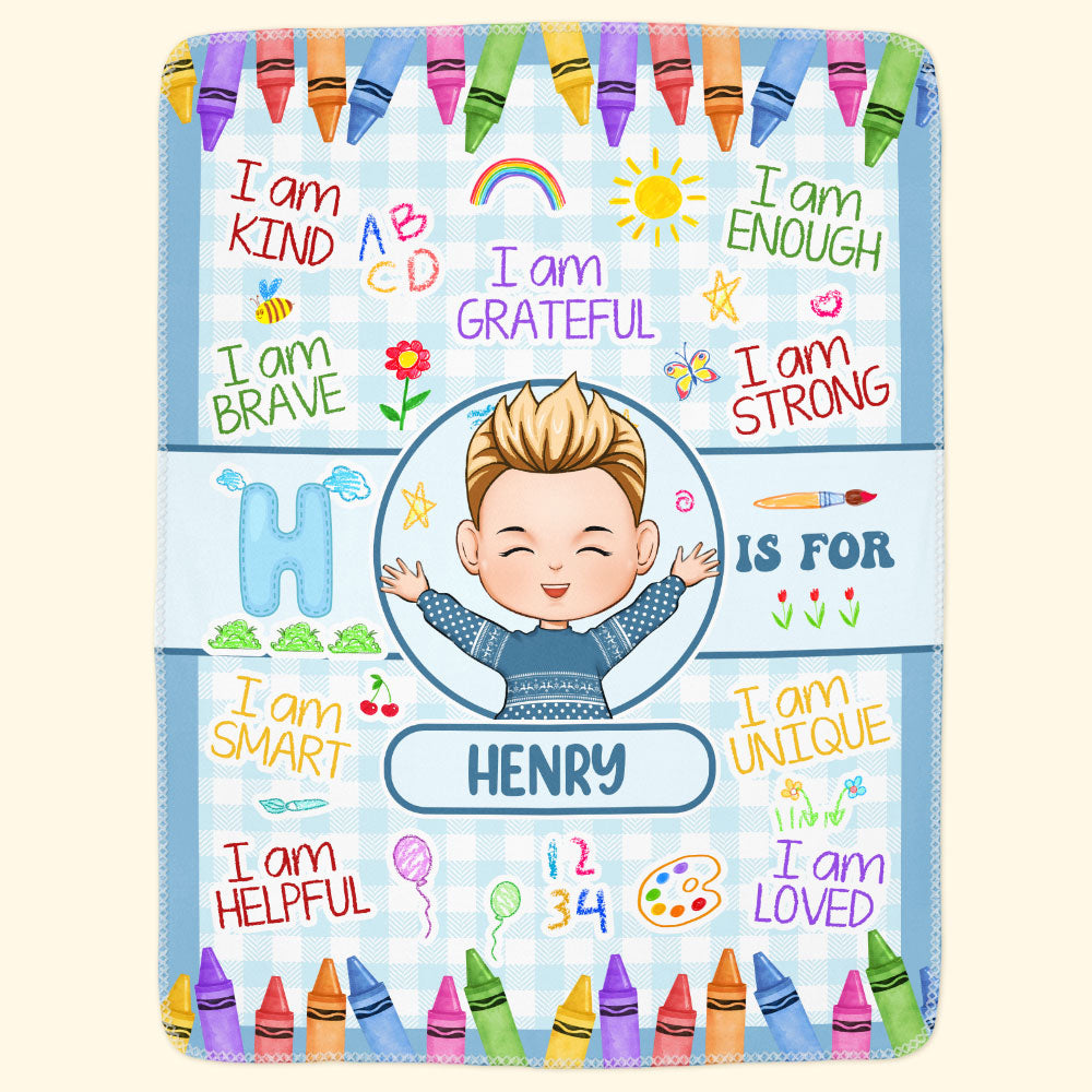 Kid Affirmations Blanket I Am Kind I Am Grateful - Personalized Blanket