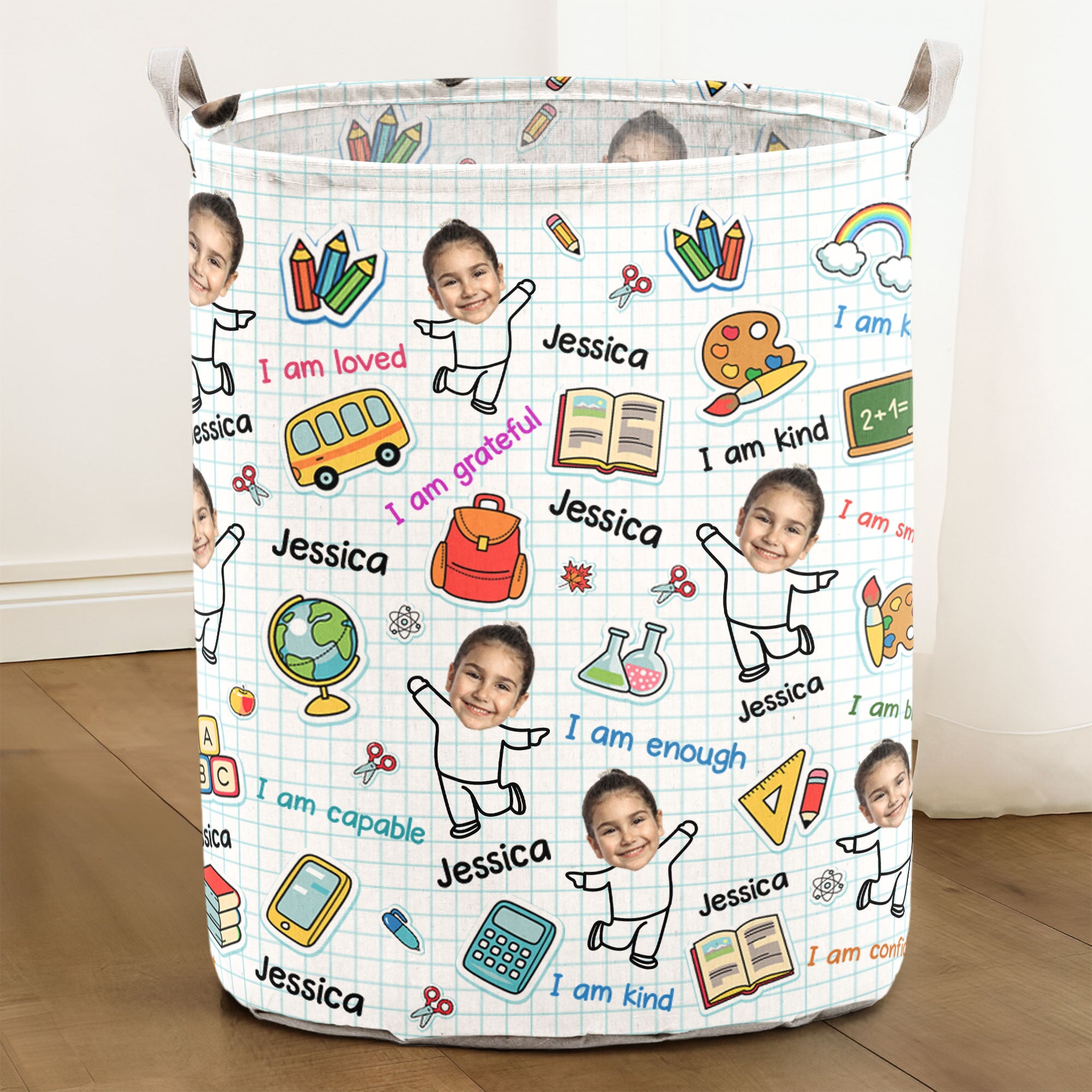 Kid Affirmations Custom Face - Personalized Photo Laundry Storage Basket