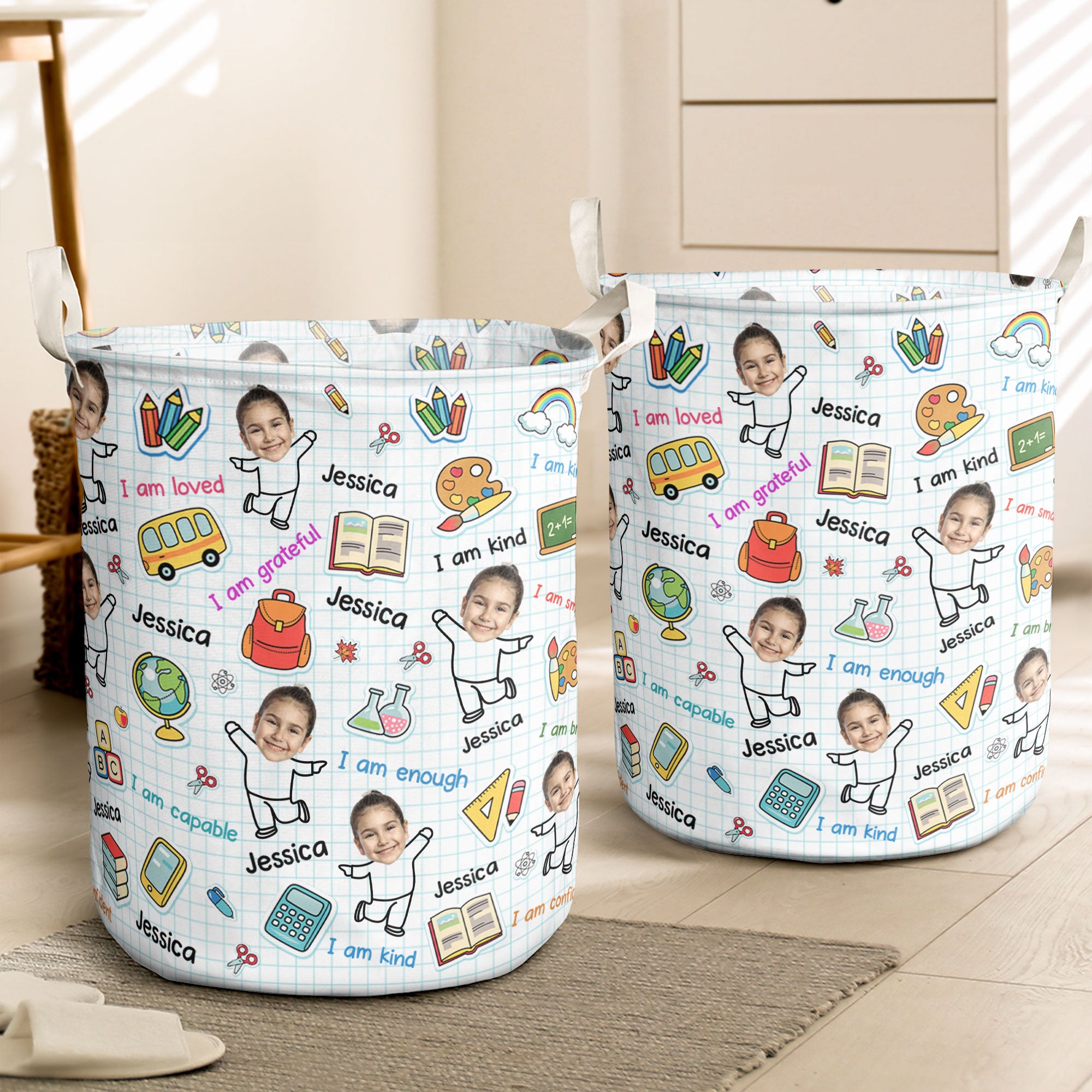 Kid Affirmations Custom Face - Personalized Photo Laundry Storage Basket