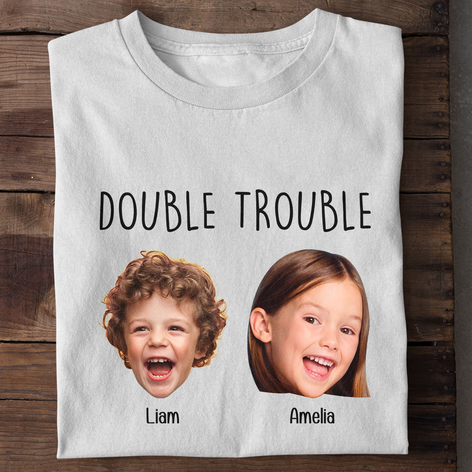 Kid Funny Faces Double Trouble - Personalized Photo Shirt