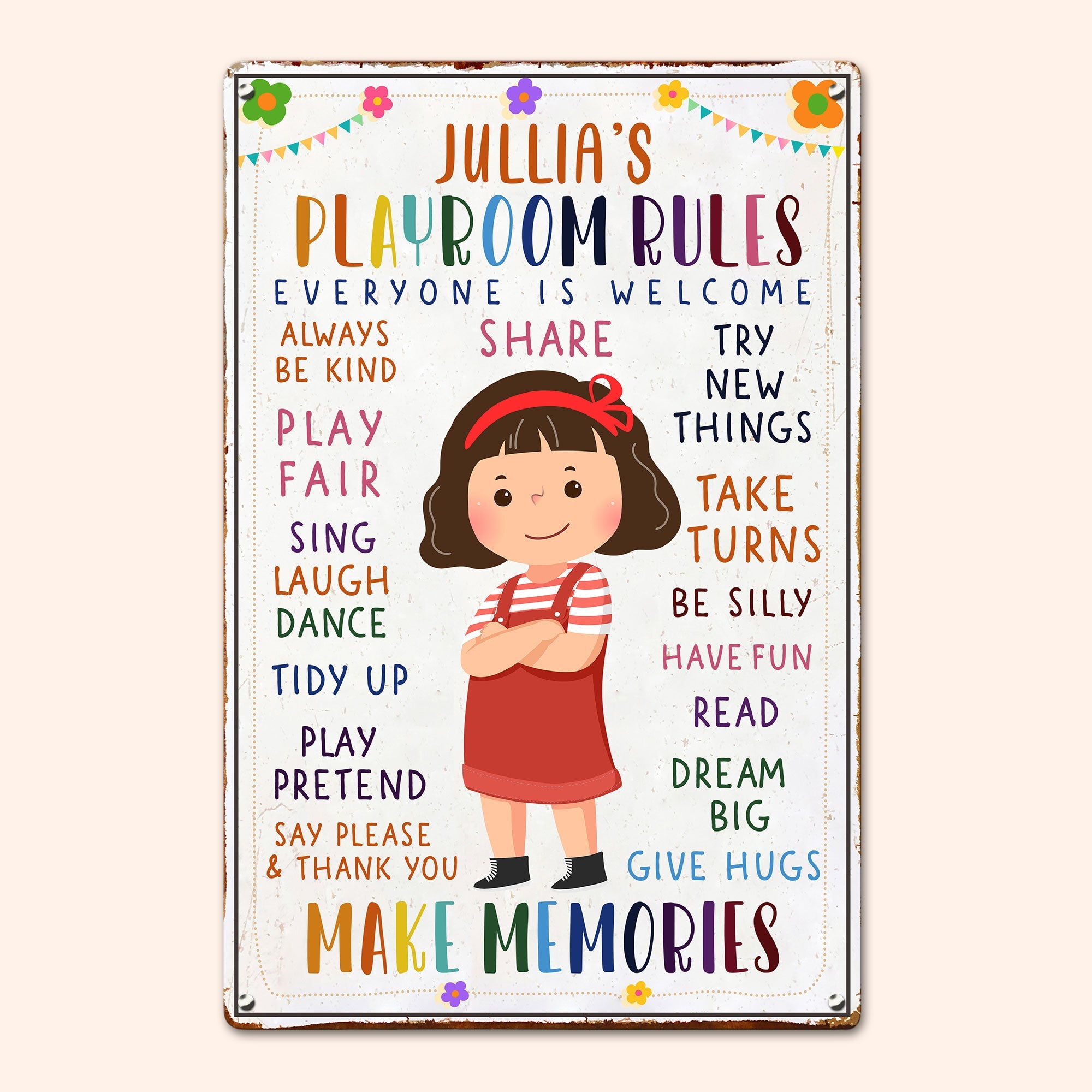 Kid Playroom Rules - Personalized Metal Sign