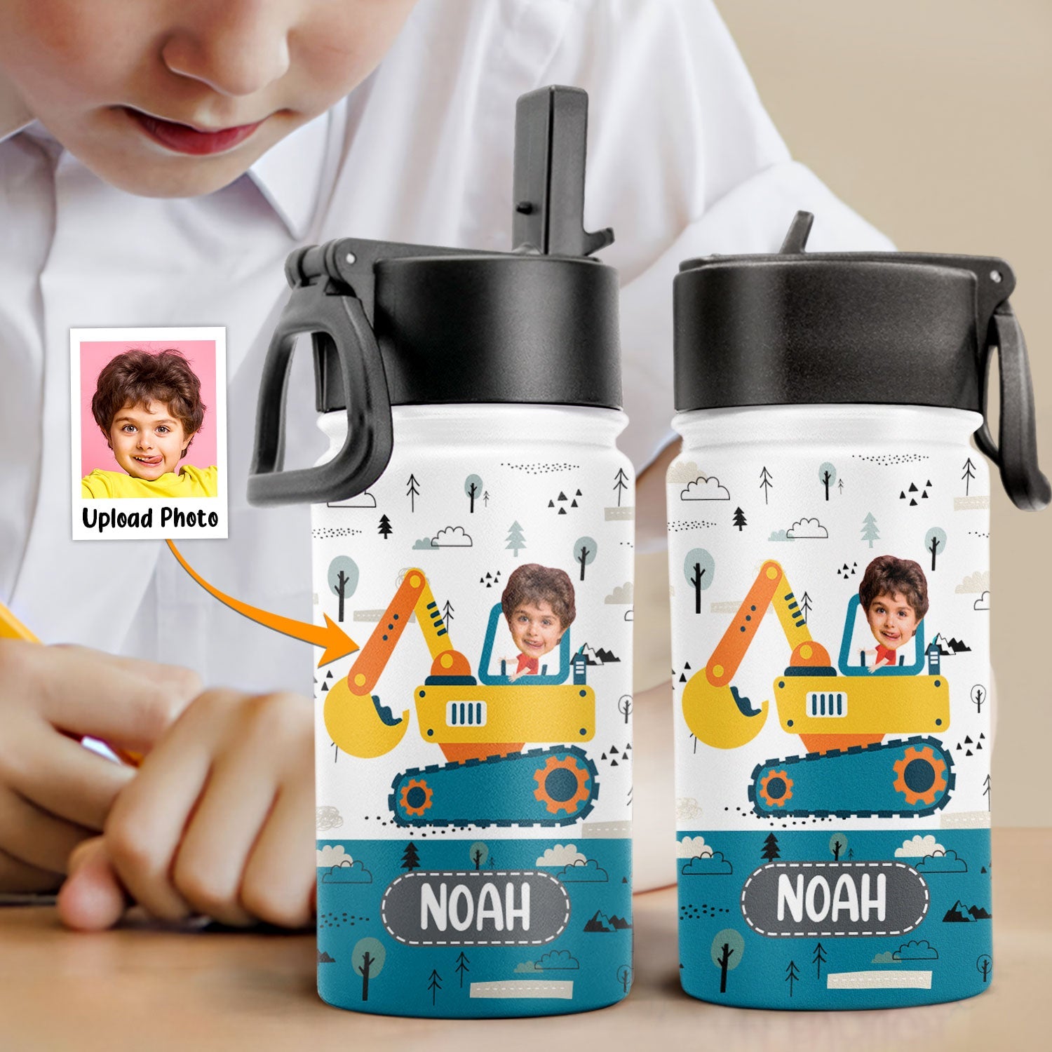 Kids Riding Vehicle - Personalized Photo Kids Water Bottle With Straw Lid