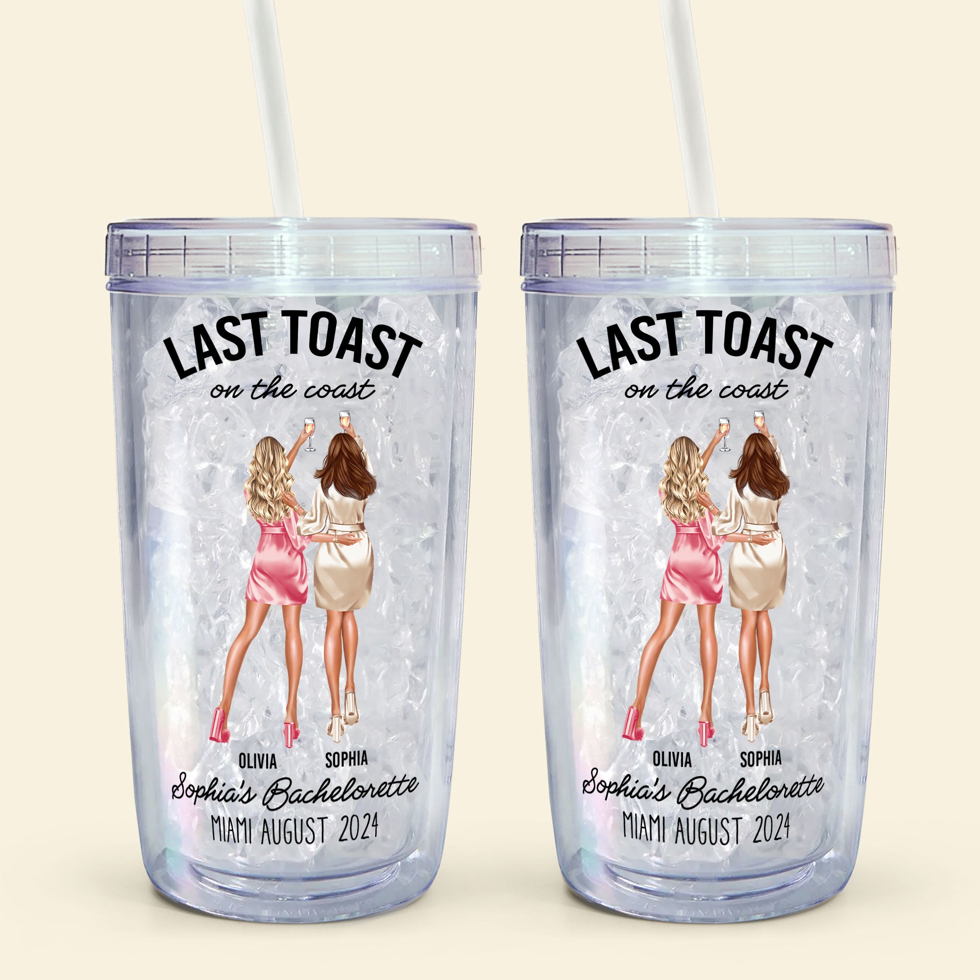 Last Toast On The Coast Bachelorette Party - Personalized Acrylic Tumbler With Straw