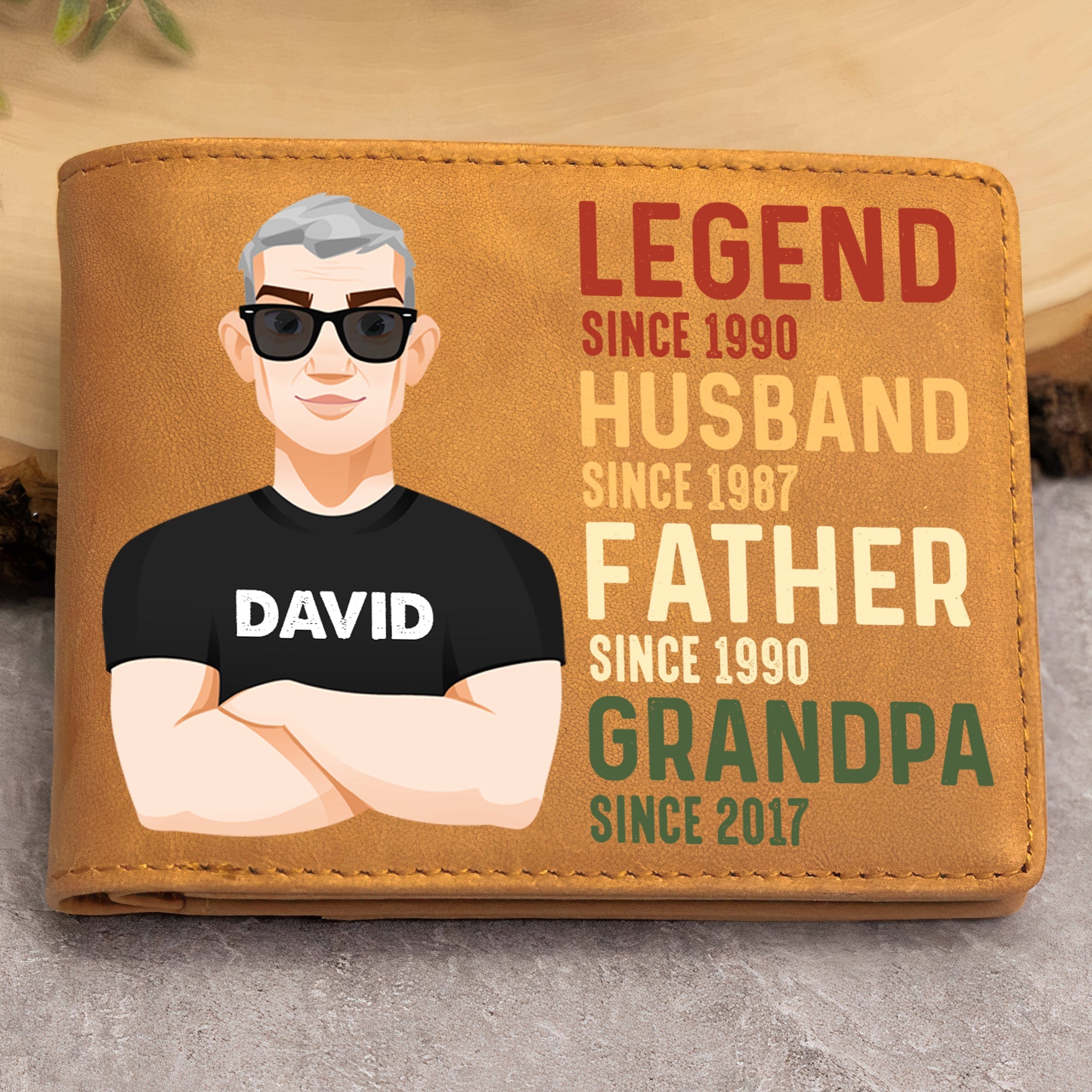 Legend Husband Daddy Grandpa Custom Title - Personalized Leather Wallet