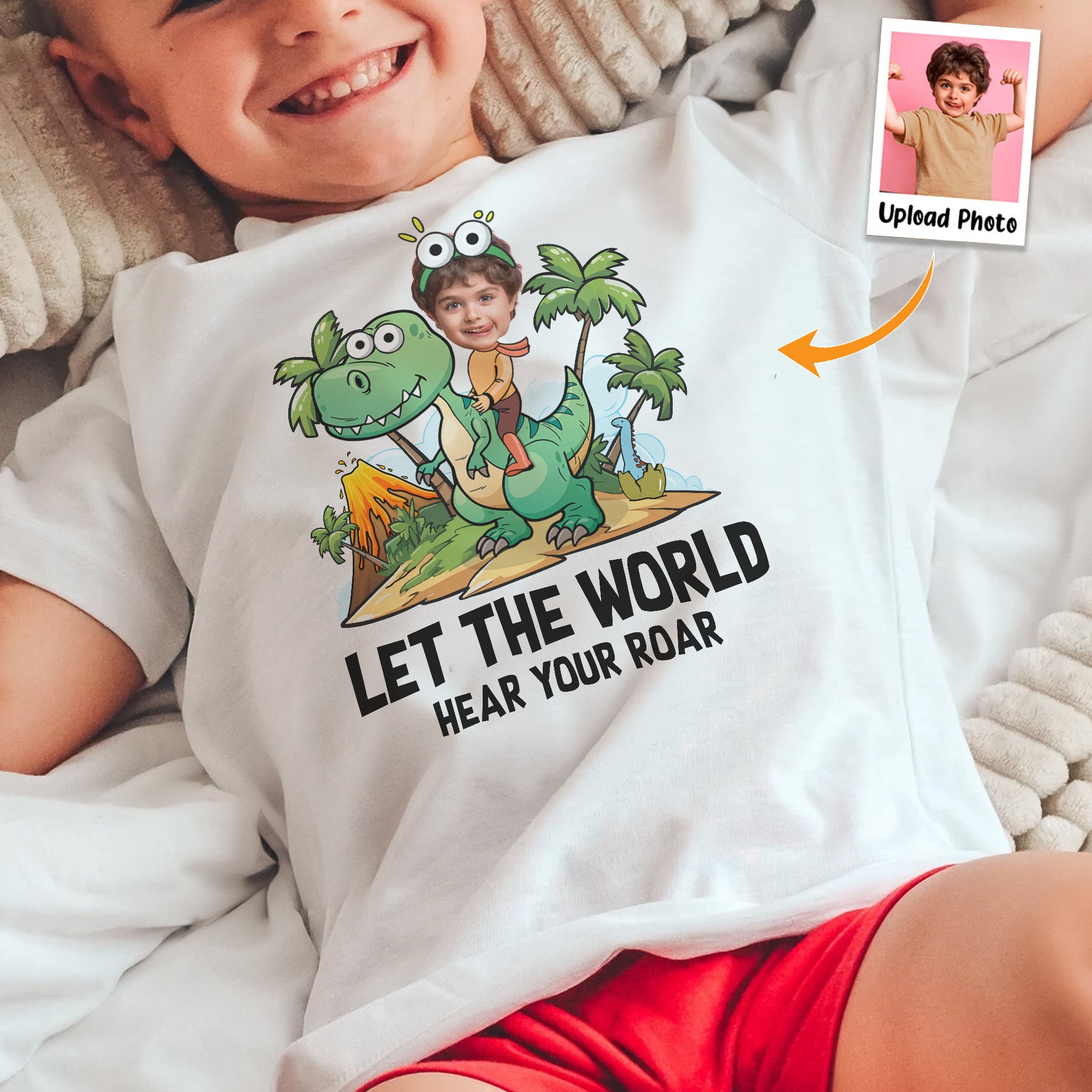 Let The World Hear Your Roar Cute Dinosaur Kid Shirt - Personalized Photo Shirt