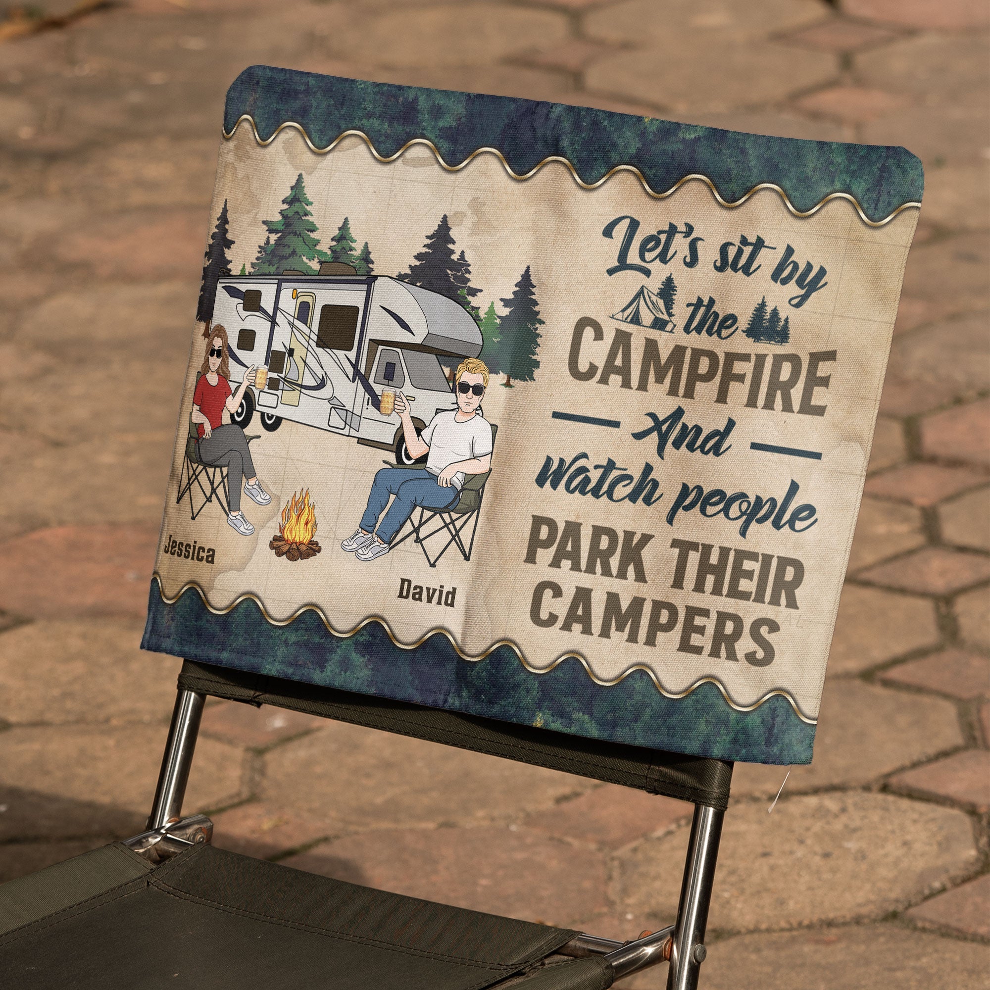 Let's Sit By The Campfire - Personalized Folding Chair Cover