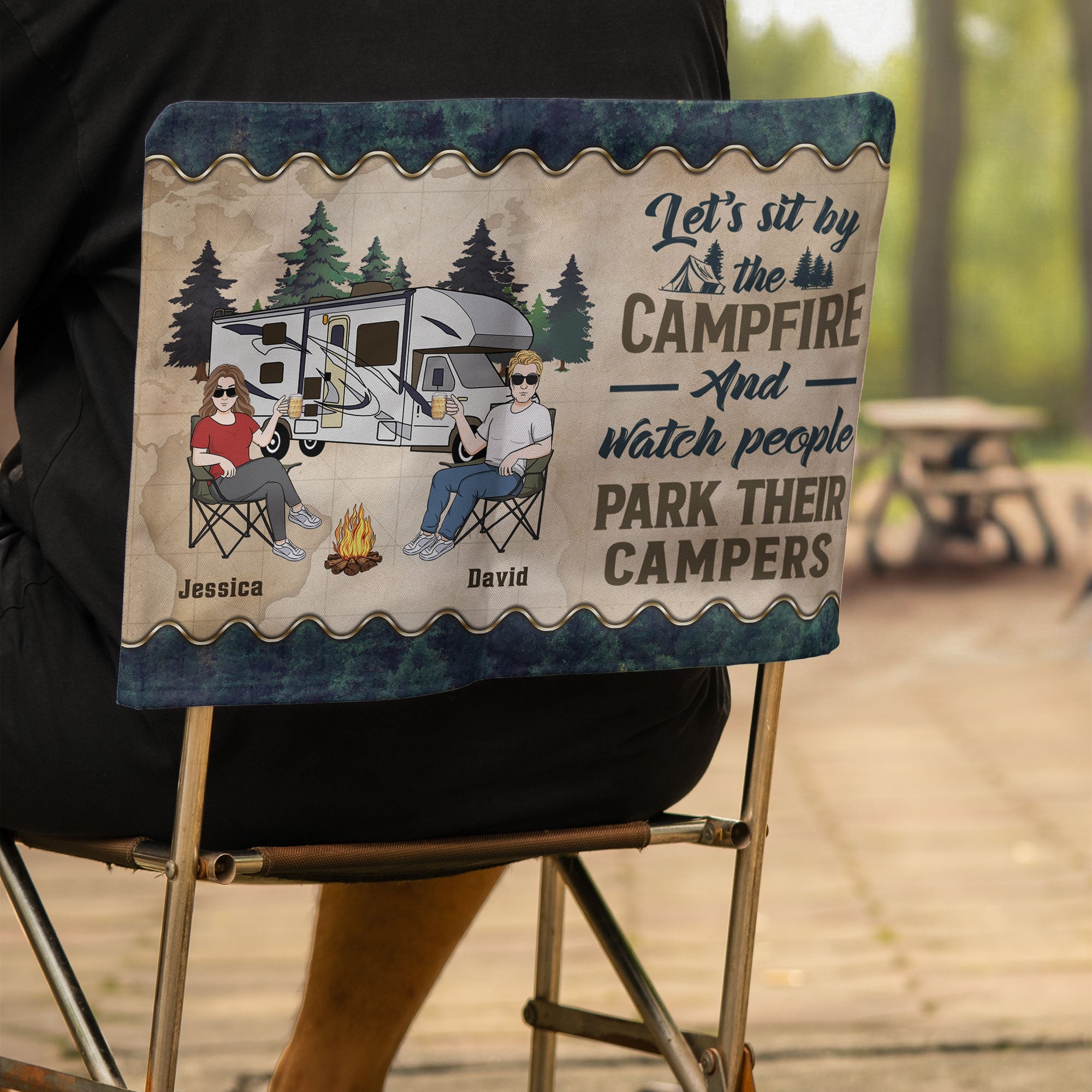 Let's Sit By The Campfire - Personalized Folding Chair Cover