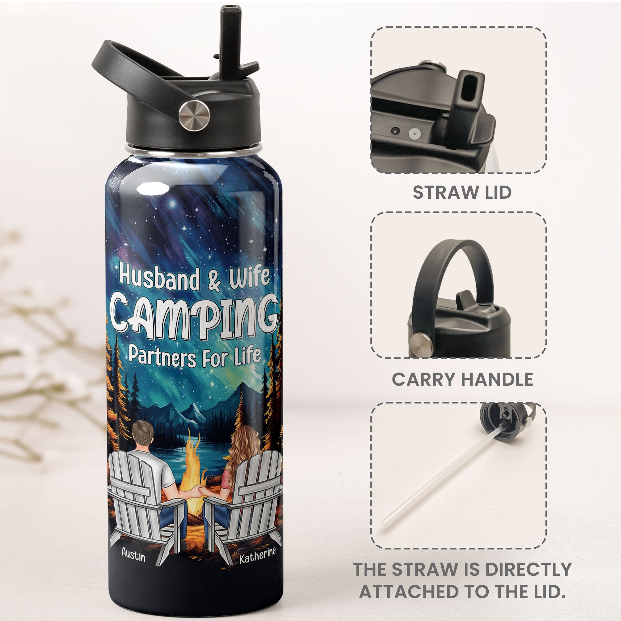 Let's Drink By The Fire & Watch People Park Their Campers - Personalized Stainless Steel Water Bottle