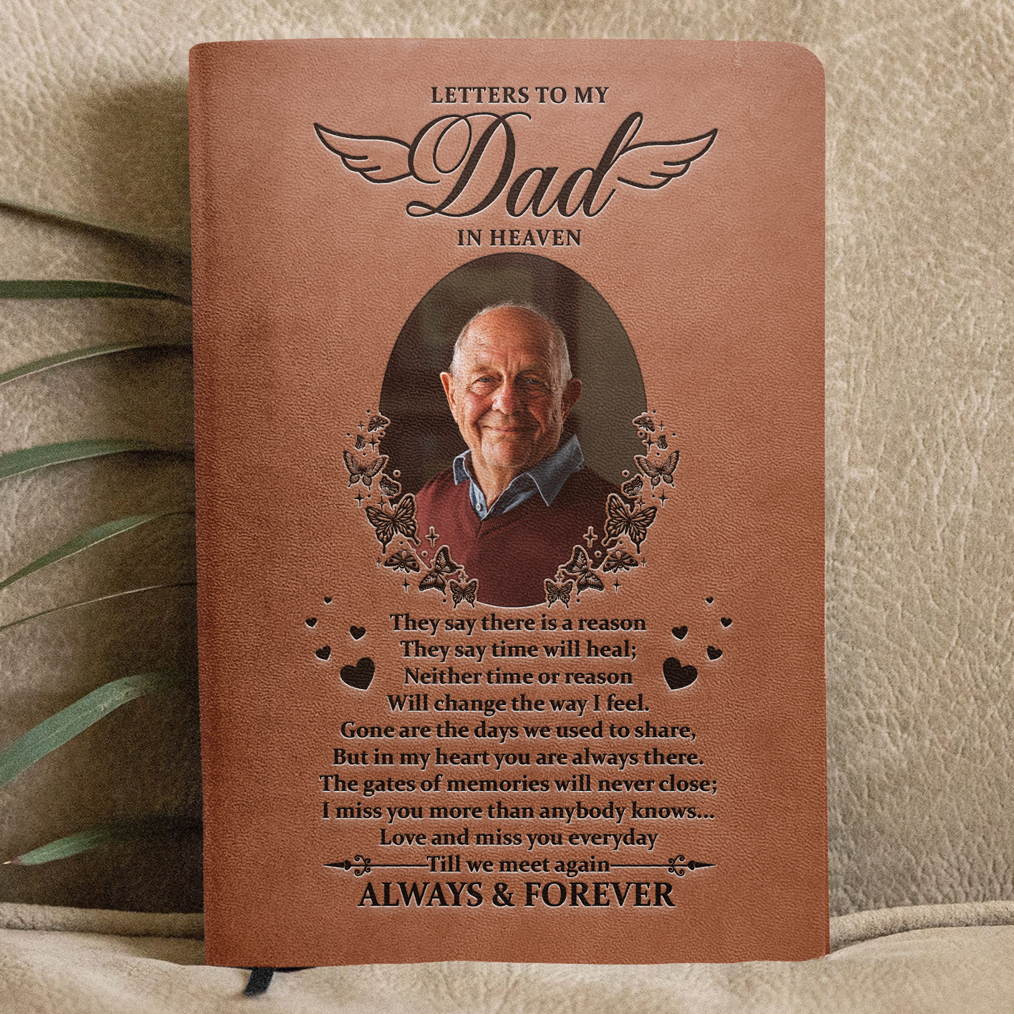 Letters To My Dad In Heaven Memorial Gift - Personalized Photo Leather Journal