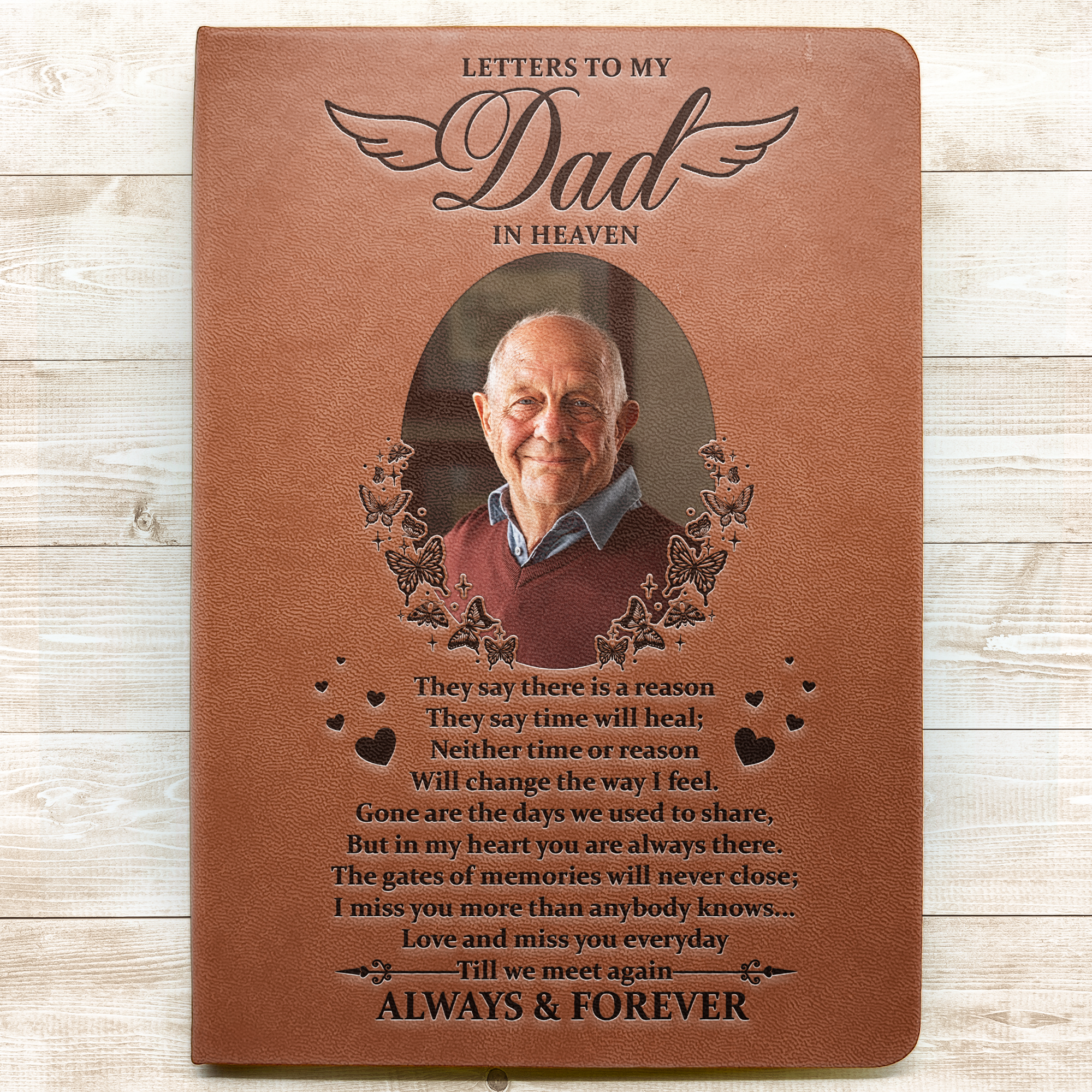 Letters To My Dad In Heaven Memorial Gift - Personalized Photo Leather Journal