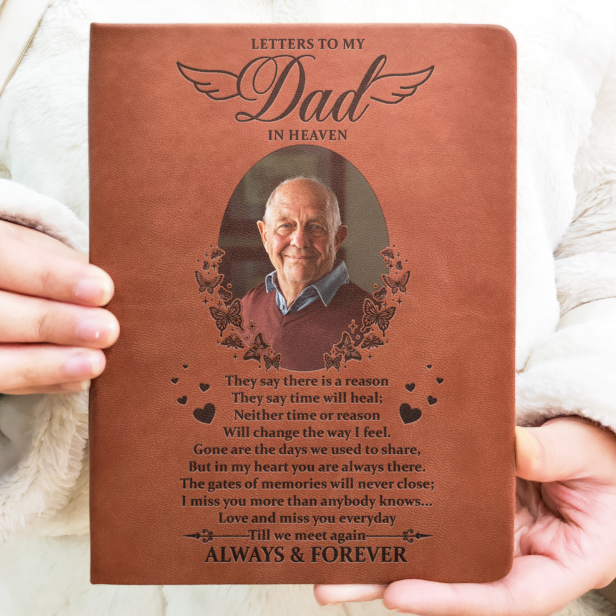 Letters To My Dad In Heaven Memorial Gift - Personalized Photo Leather Journal