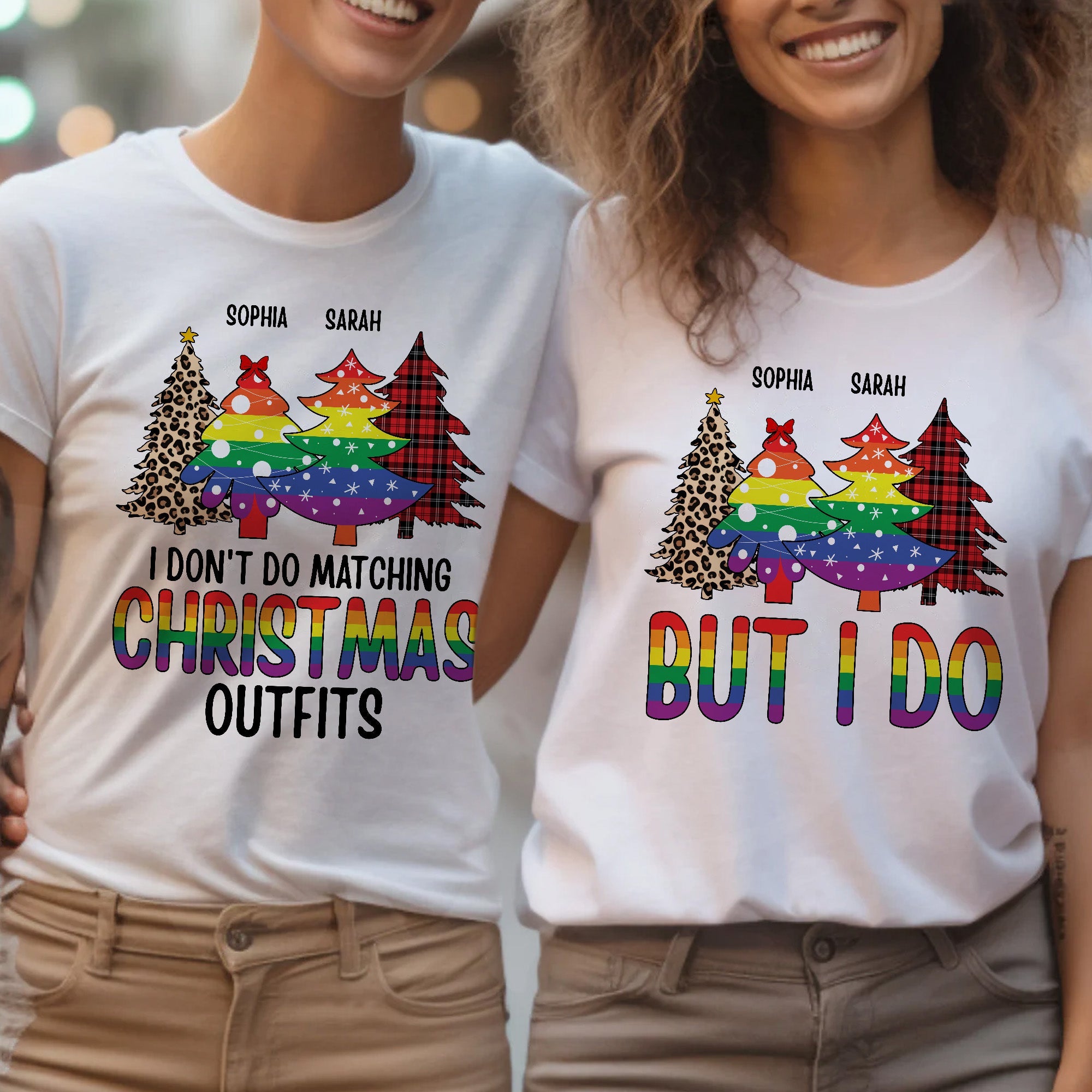 Lgbt I Don't Do Matching Christmas Outfits - Personalized Matching Couple Shirt