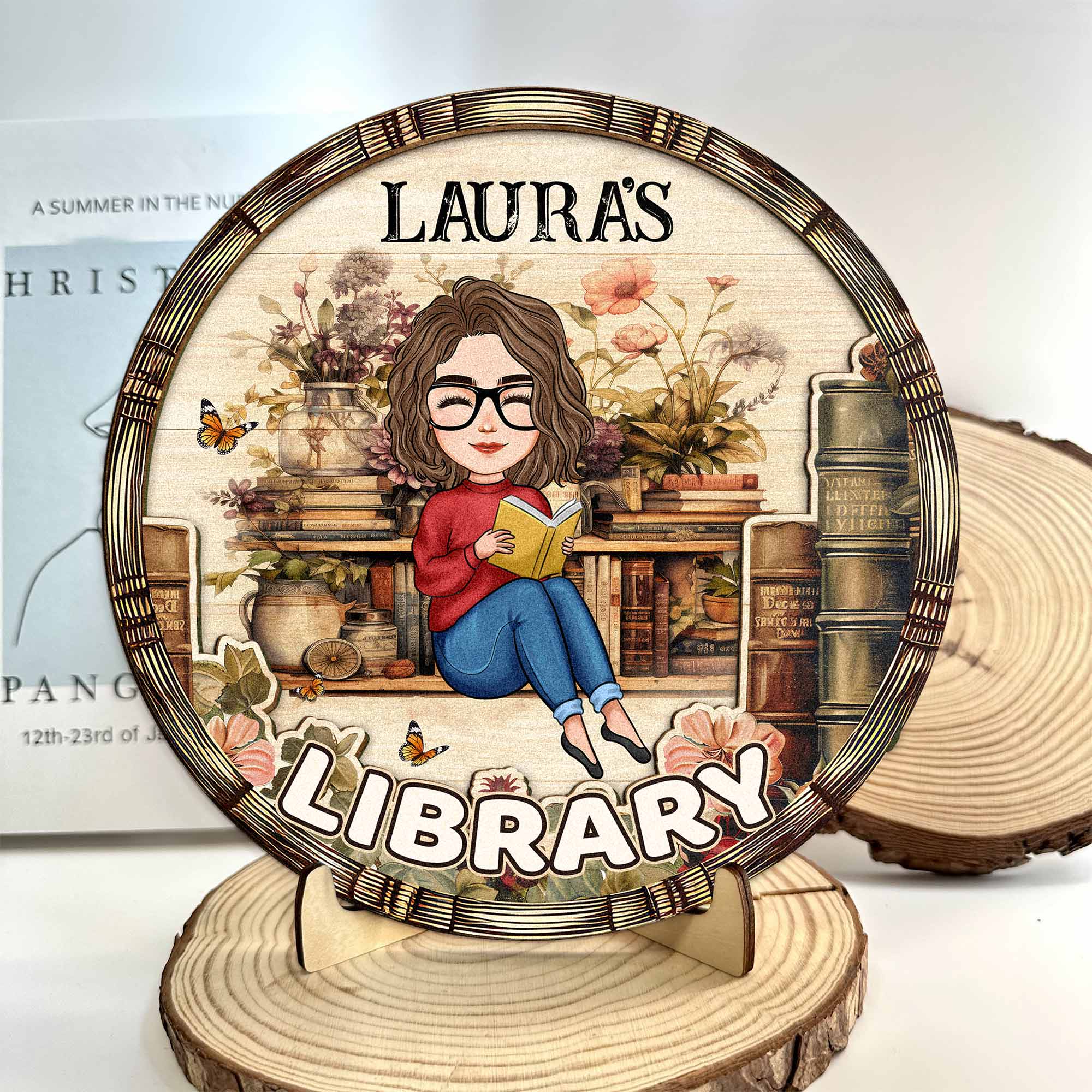 Library Sign Gift For Book Lovers - Personalized Wooden Plaque