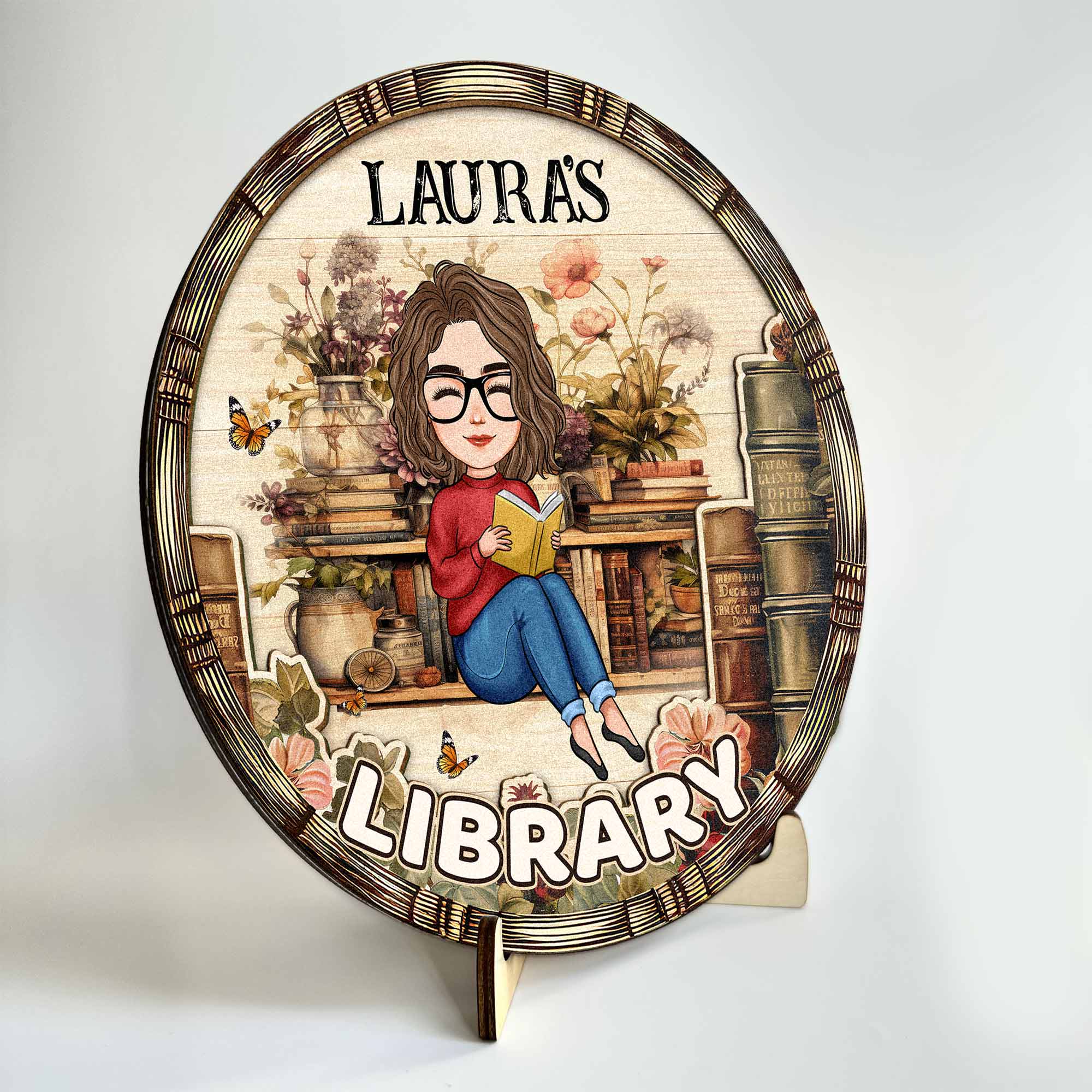 Library Sign Gift For Book Lovers - Personalized Wooden Plaque