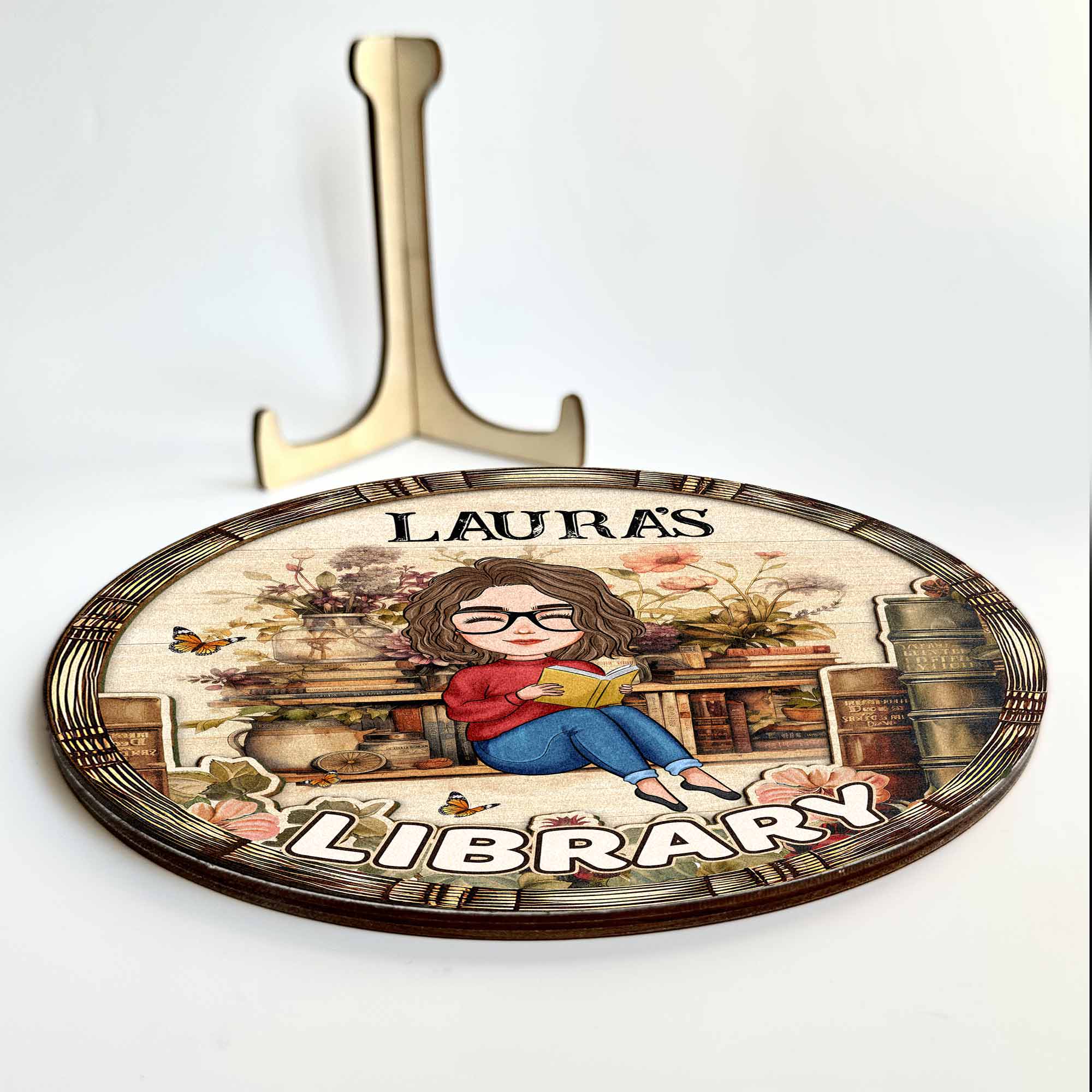 Library Sign Gift For Book Lovers - Personalized Wooden Plaque