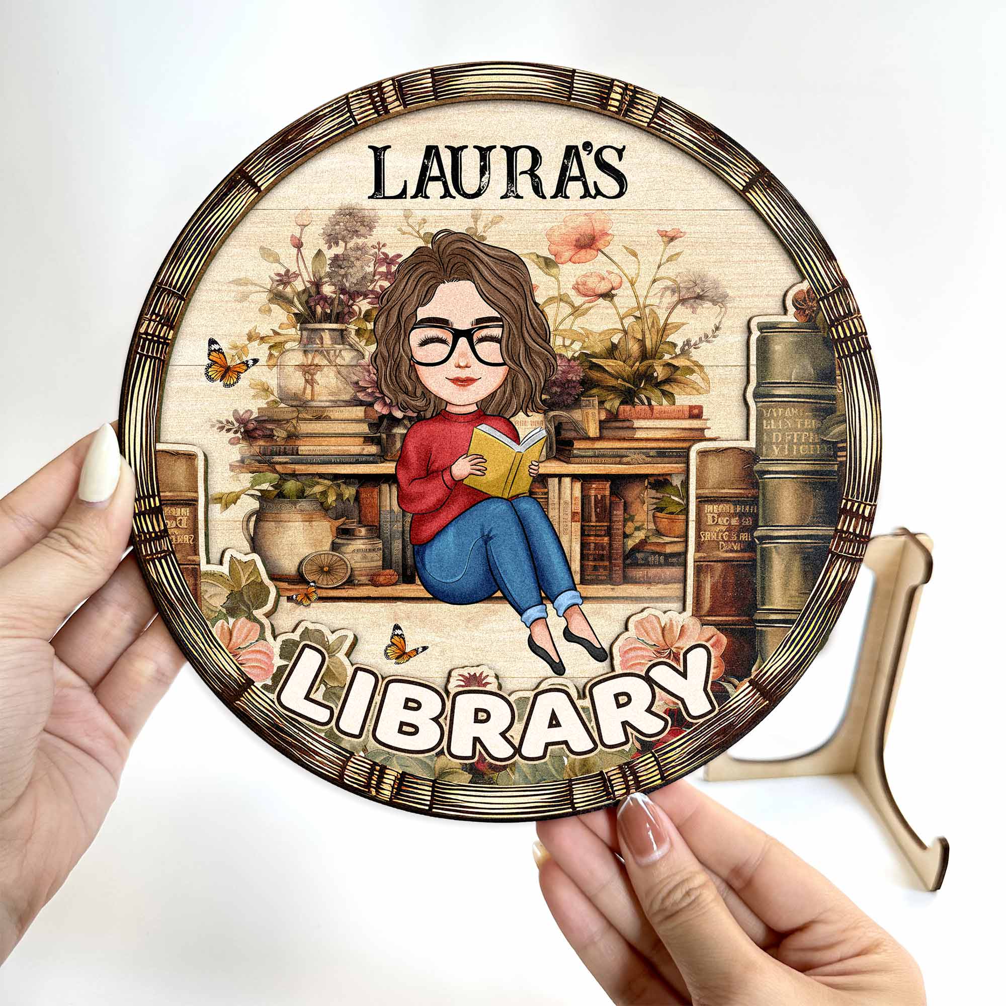 Library Sign Gift For Book Lovers - Personalized Wooden Plaque