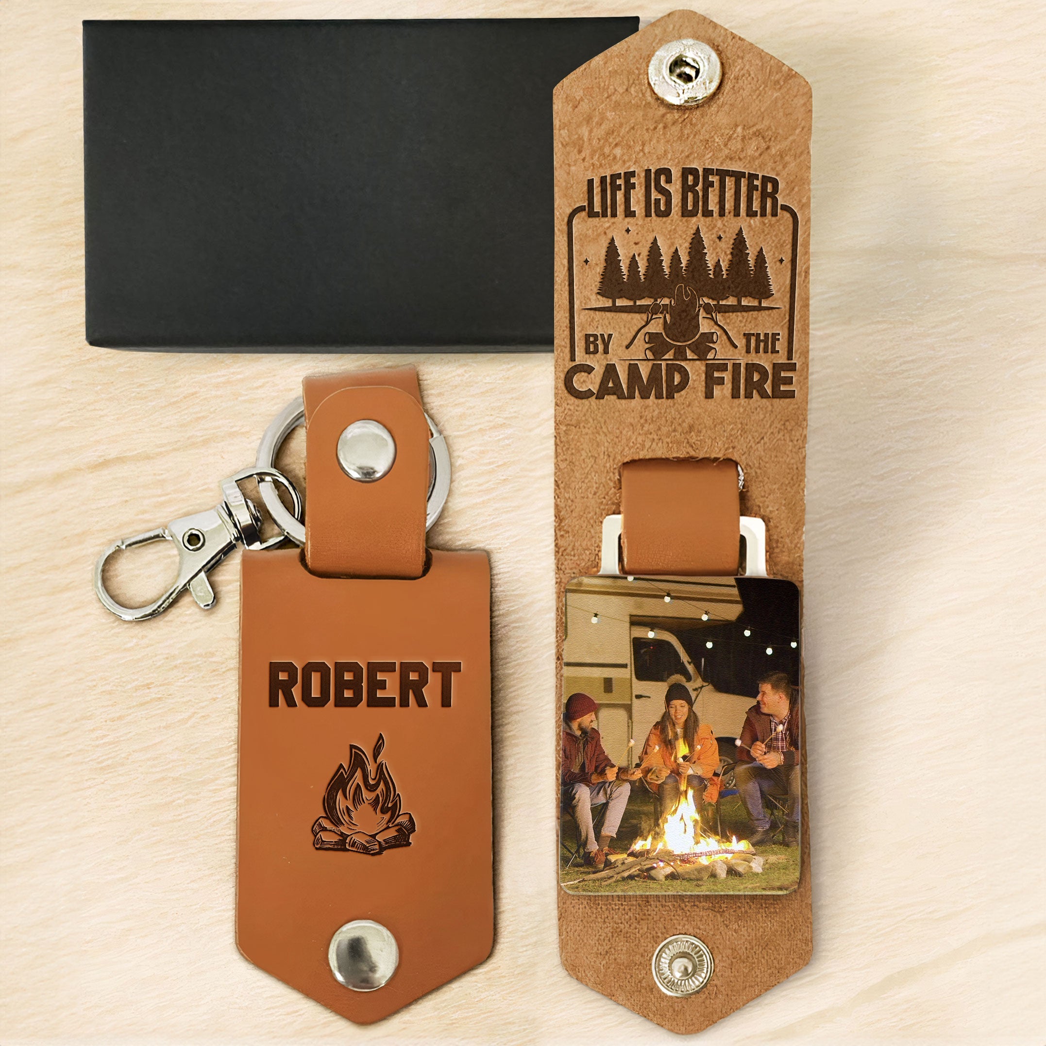 Life Is Better By The Camp Fire - Personalized Leather Photo Keychain