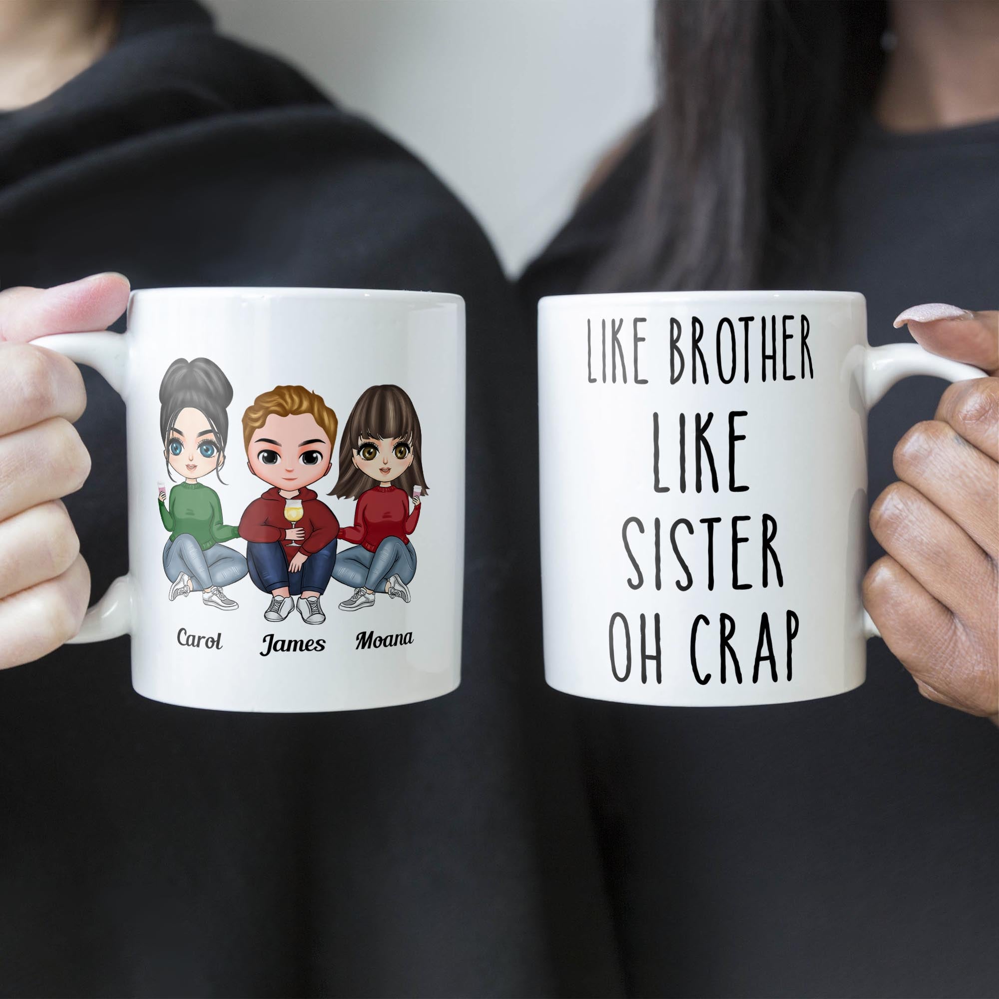 Like Brother Like Sister Oh Crap  - Personalized Mug - Birthday, Christmas Gift For Brothers, Sisters  - Cartoon Family 