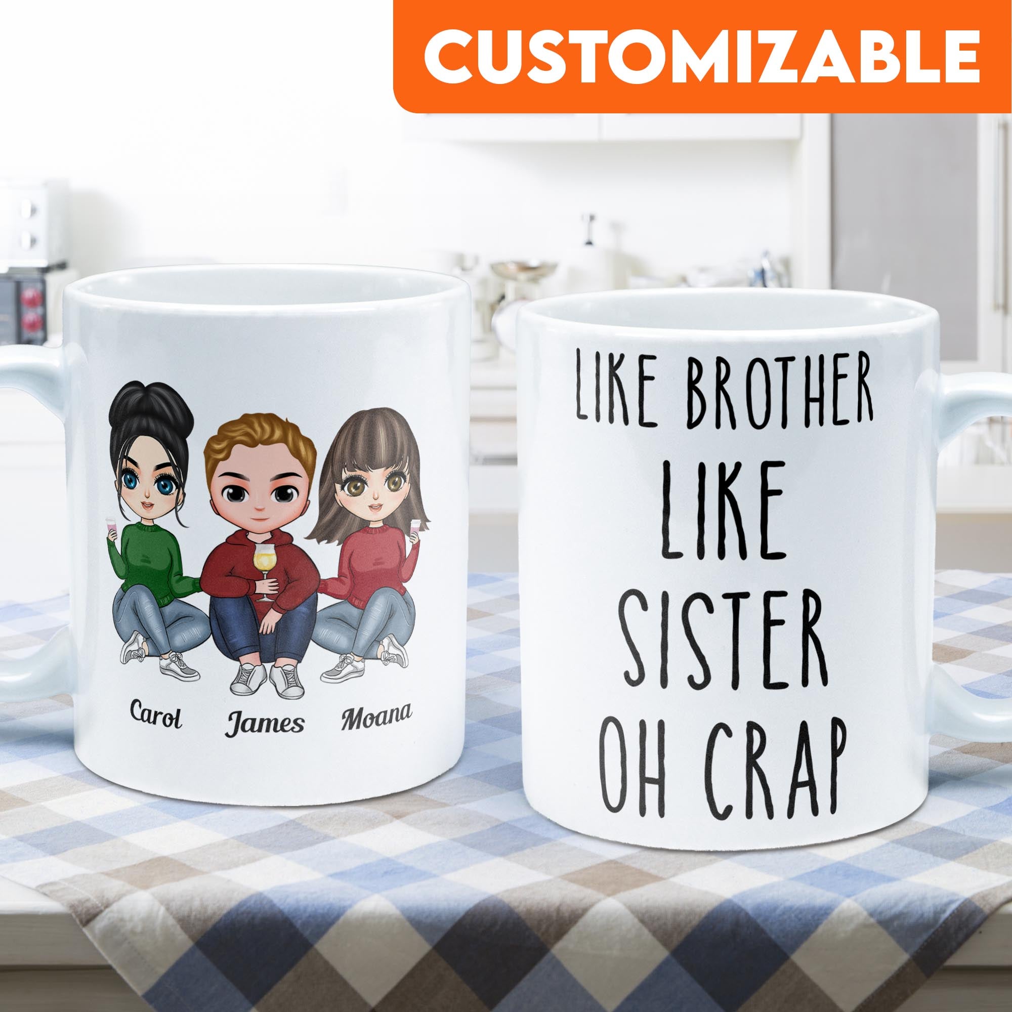 Like Brother Like Sister Oh Crap  - Personalized Mug - Birthday, Christmas Gift For Brothers, Sisters  - Cartoon Family 