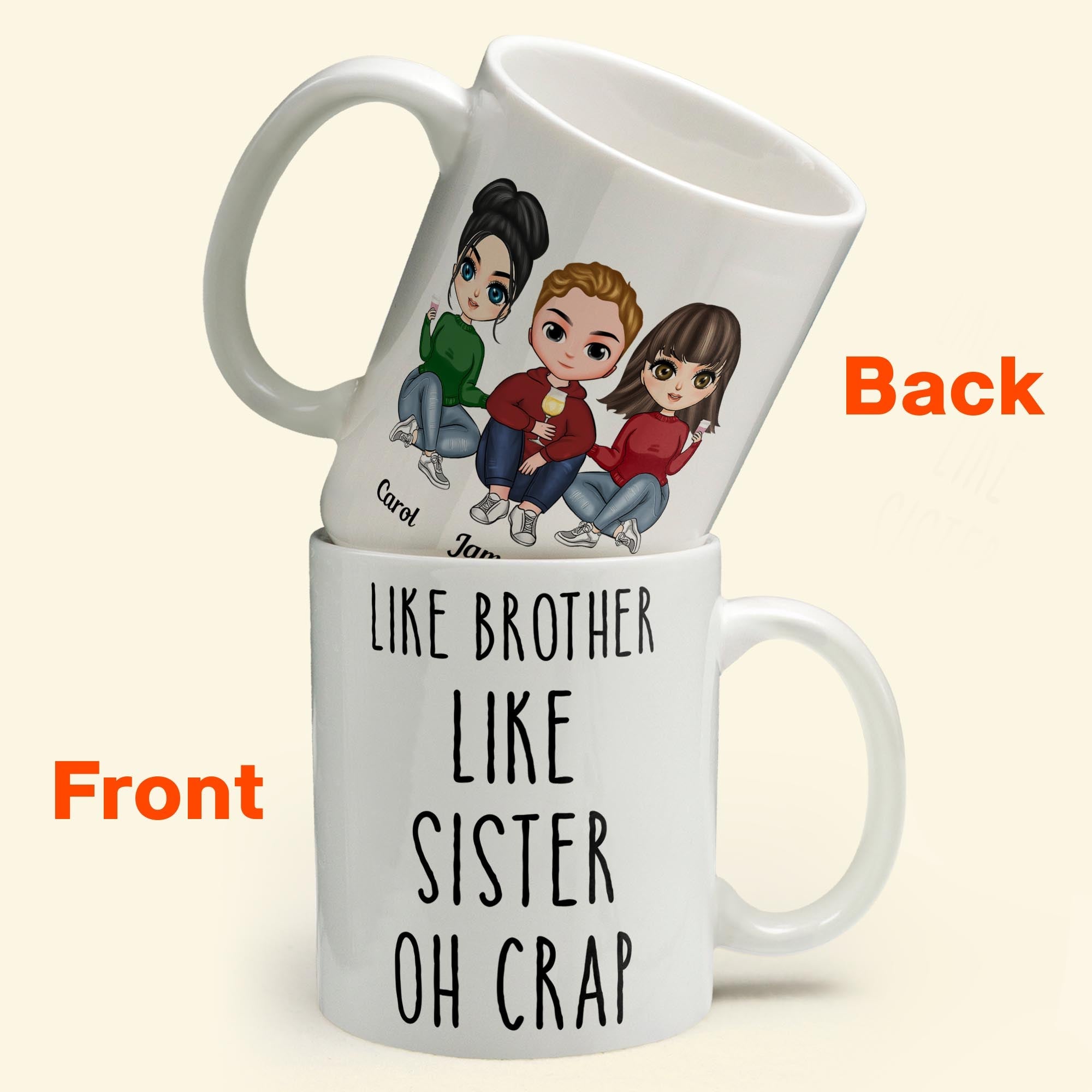 Like Brother Like Sister Oh Crap  - Personalized Mug - Birthday, Christmas Gift For Brothers, Sisters  - Cartoon Family 