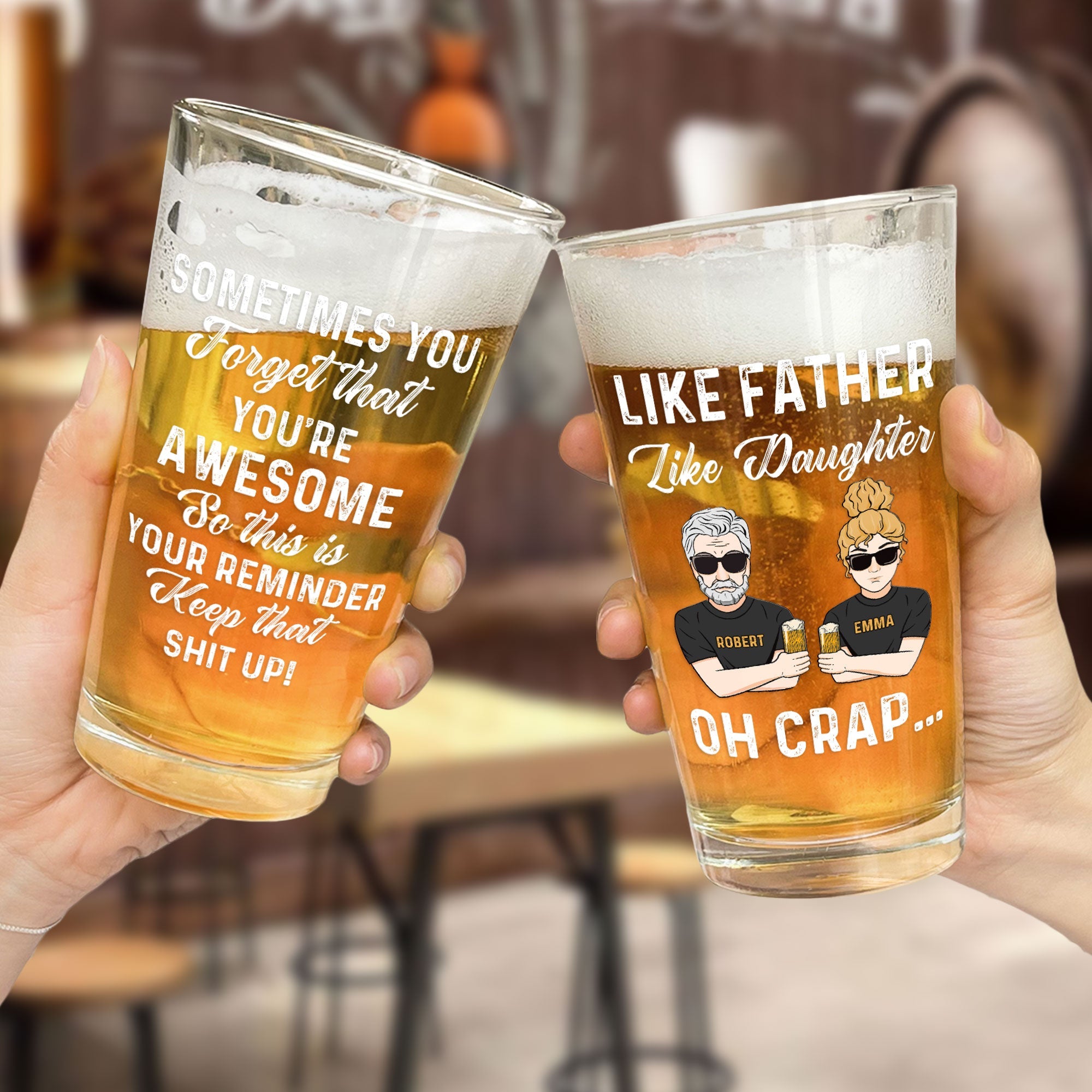 Like Father Like Daughter Oh Crap - Personalized Beer Glass