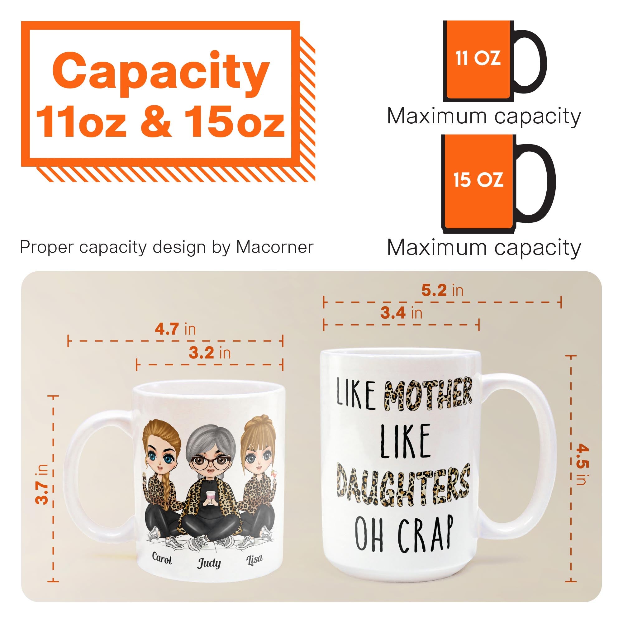 Like Mother Like Daughter Oh Crap Leopard Design  - Personalized Mug - Birthday Gift For Mother, Mom, Daughter - Chibi Girls