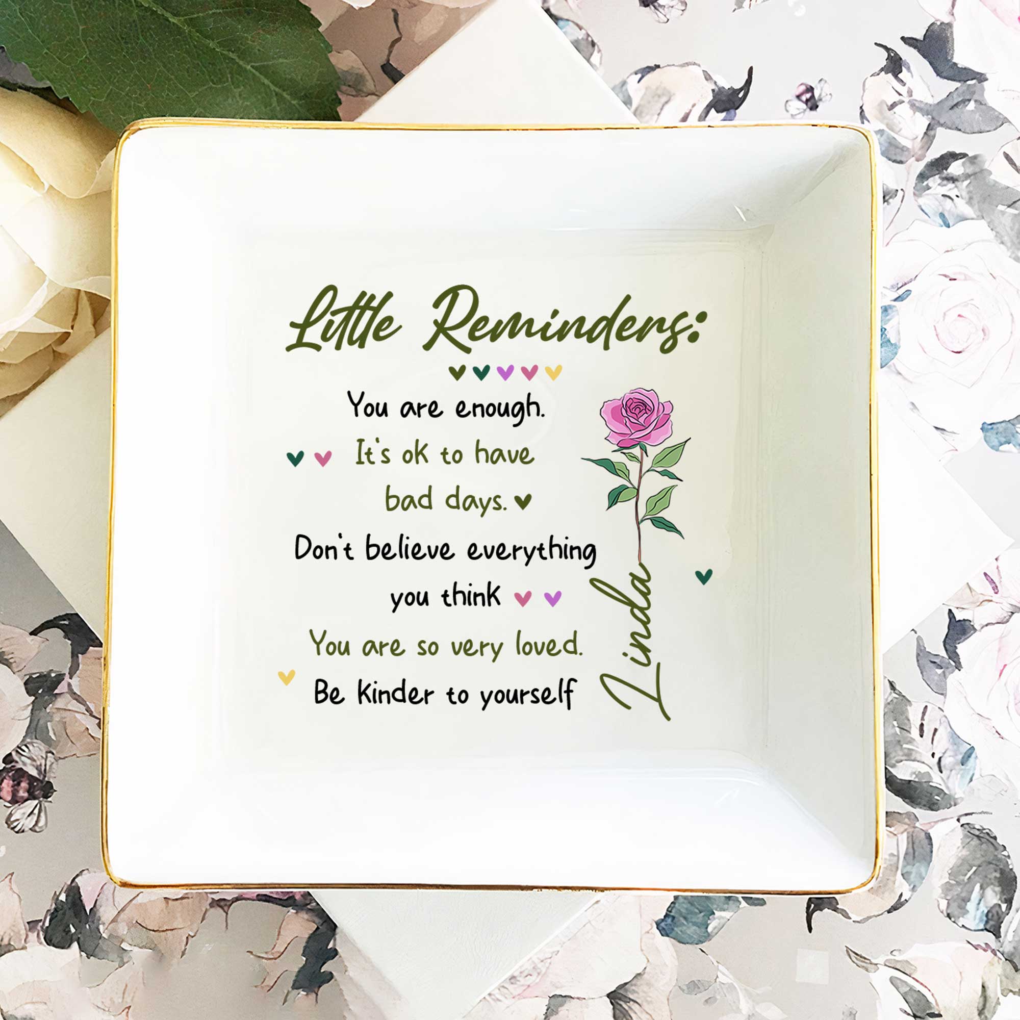 Little Reminders Birth Flower Gift For Daughter - Personalized Jewelry Dish