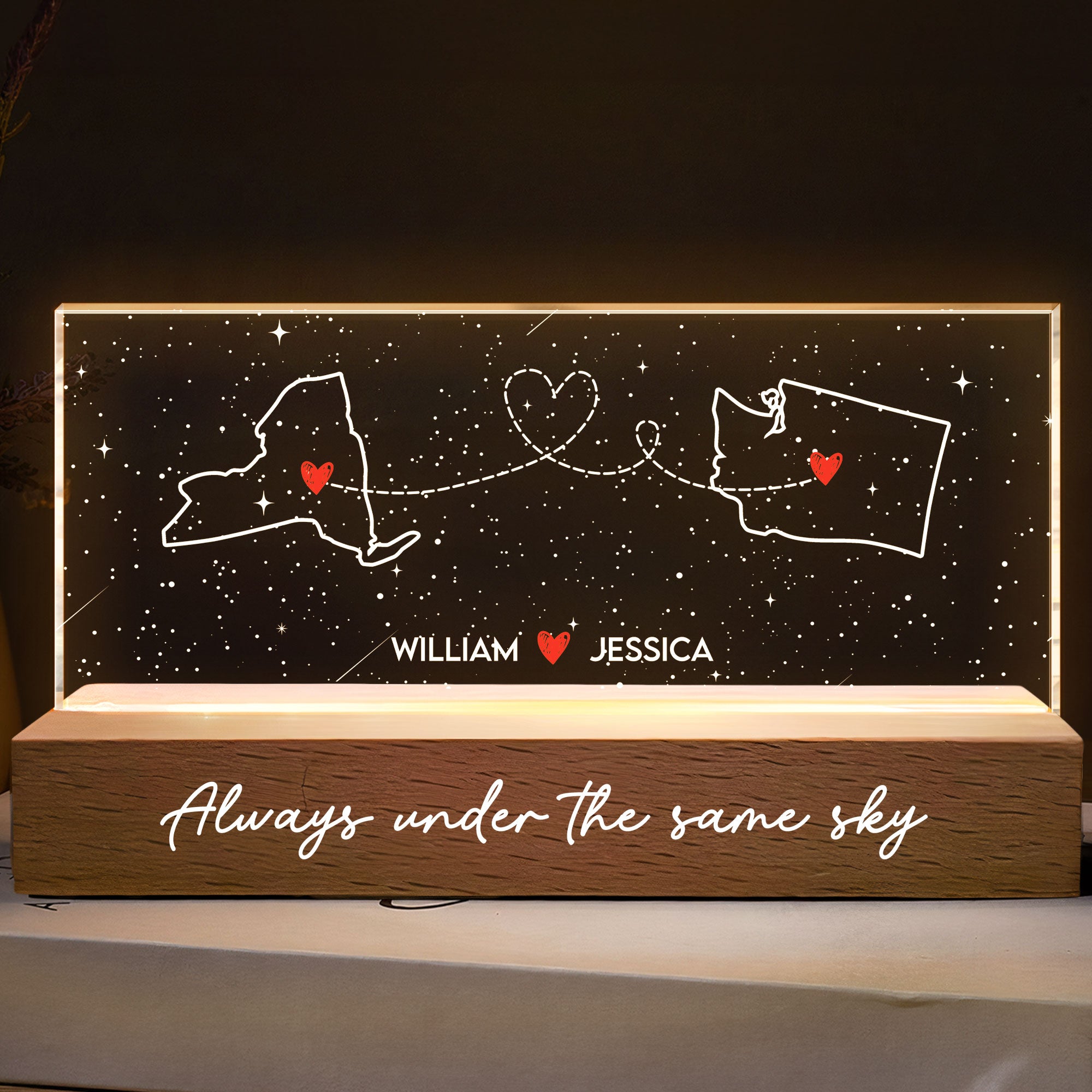 Long Distance But Always Under The Same Sky - Personalized LED Night Light