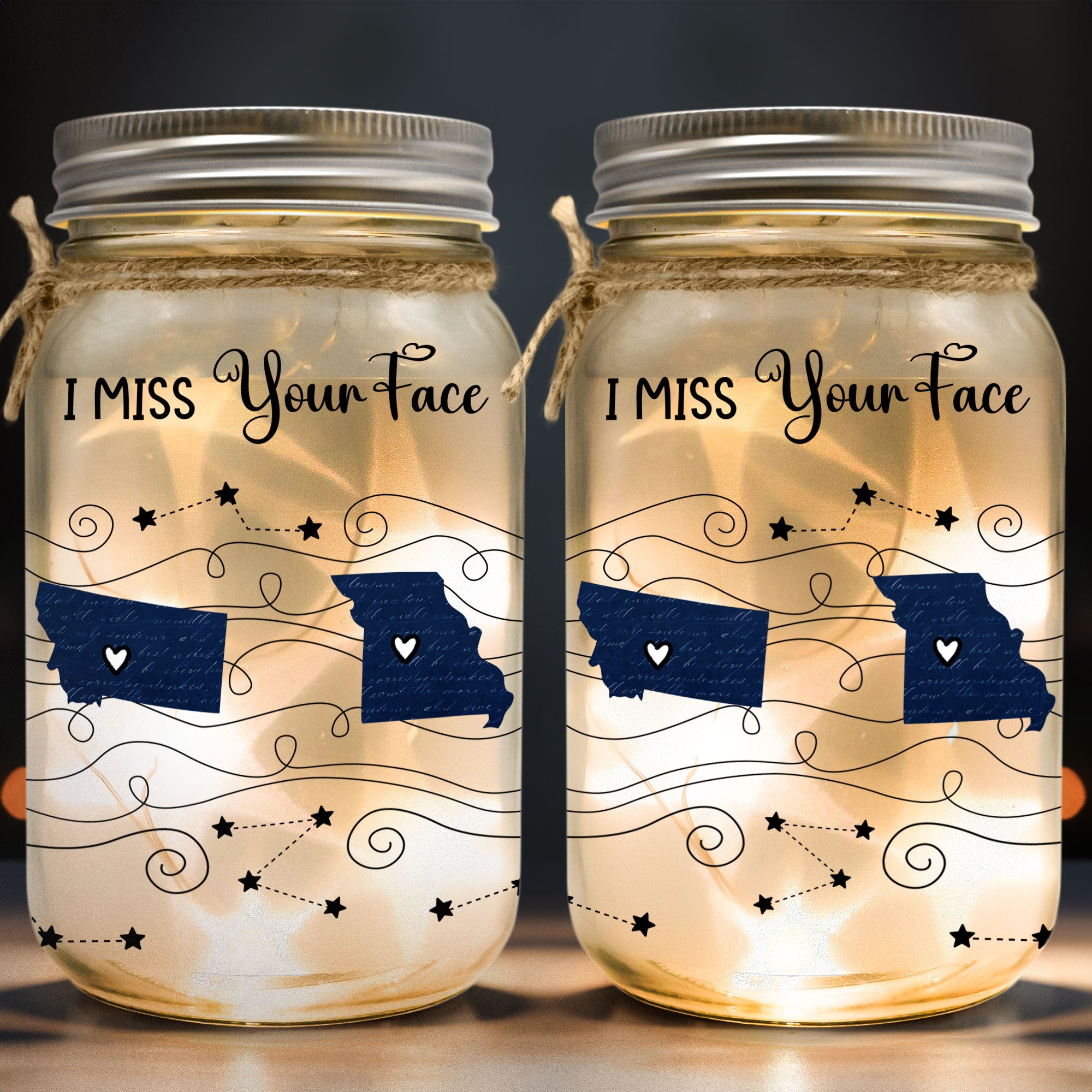 Long Distance Family Friends Siblings Daughter - Custom Multi States - Personalized Mason Jar Light