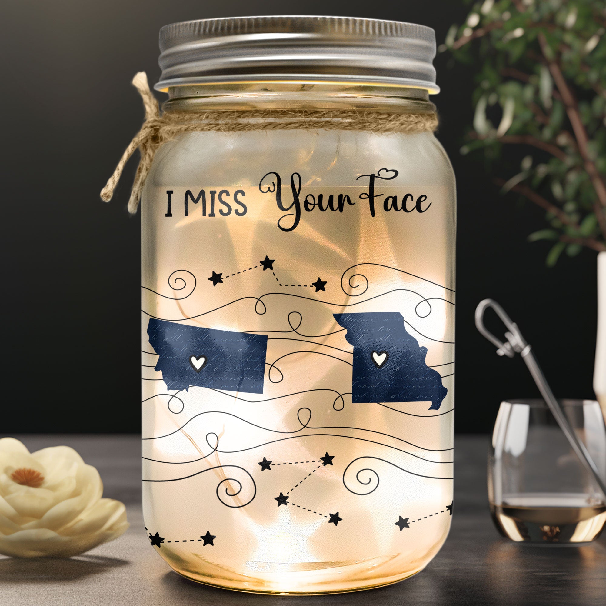 Long Distance Family Friends Siblings Daughter - Custom Multi States - Personalized Mason Jar Light