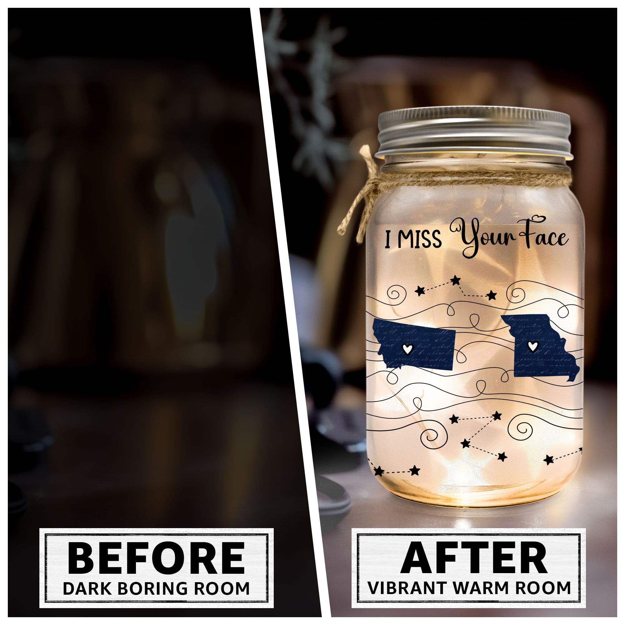 Long Distance Family Friends Siblings Daughter - Custom Multi States - Personalized Mason Jar Light