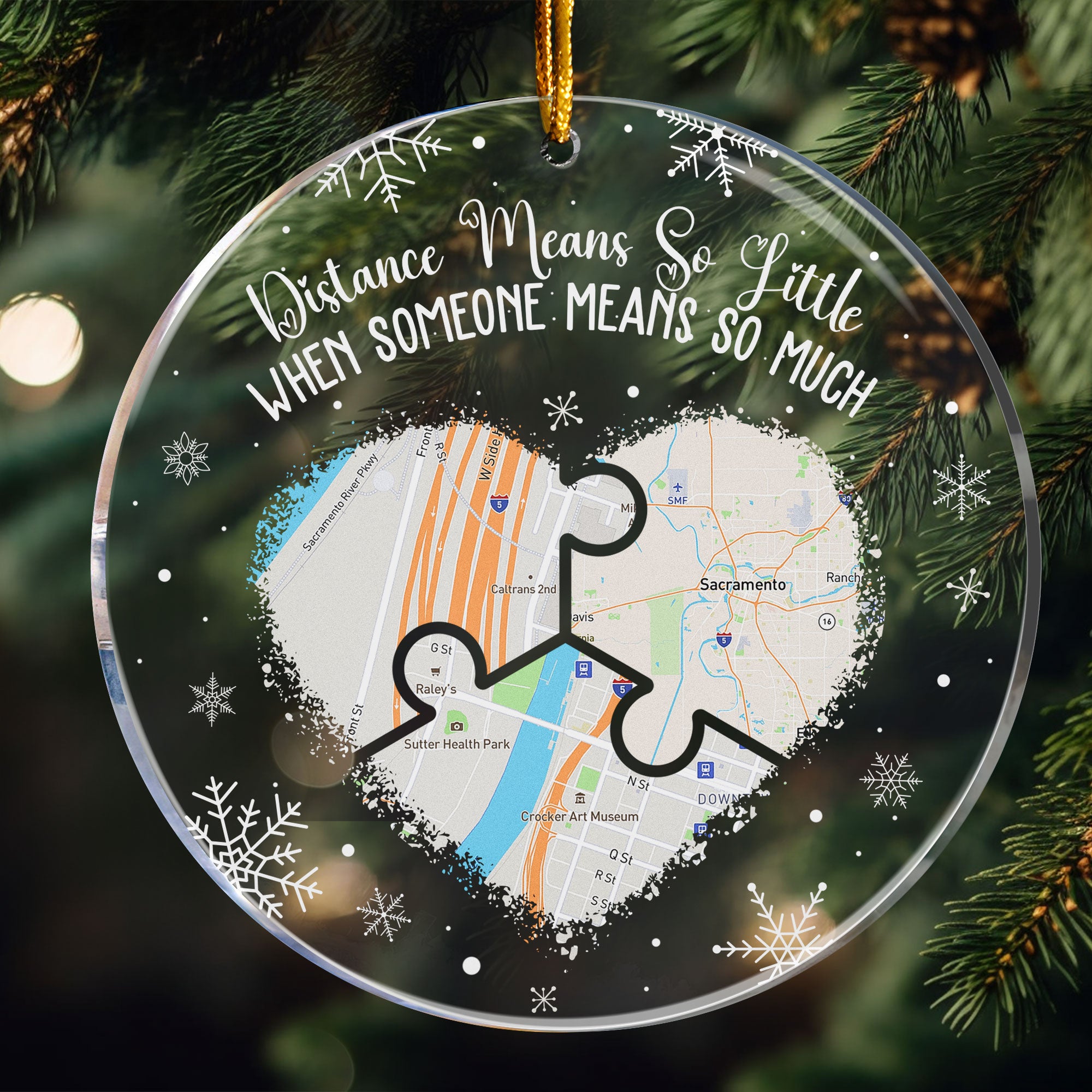 Long Distance Family, Friends, Couples - Custom Multi Print Map - Personalized Acrylic Ornament