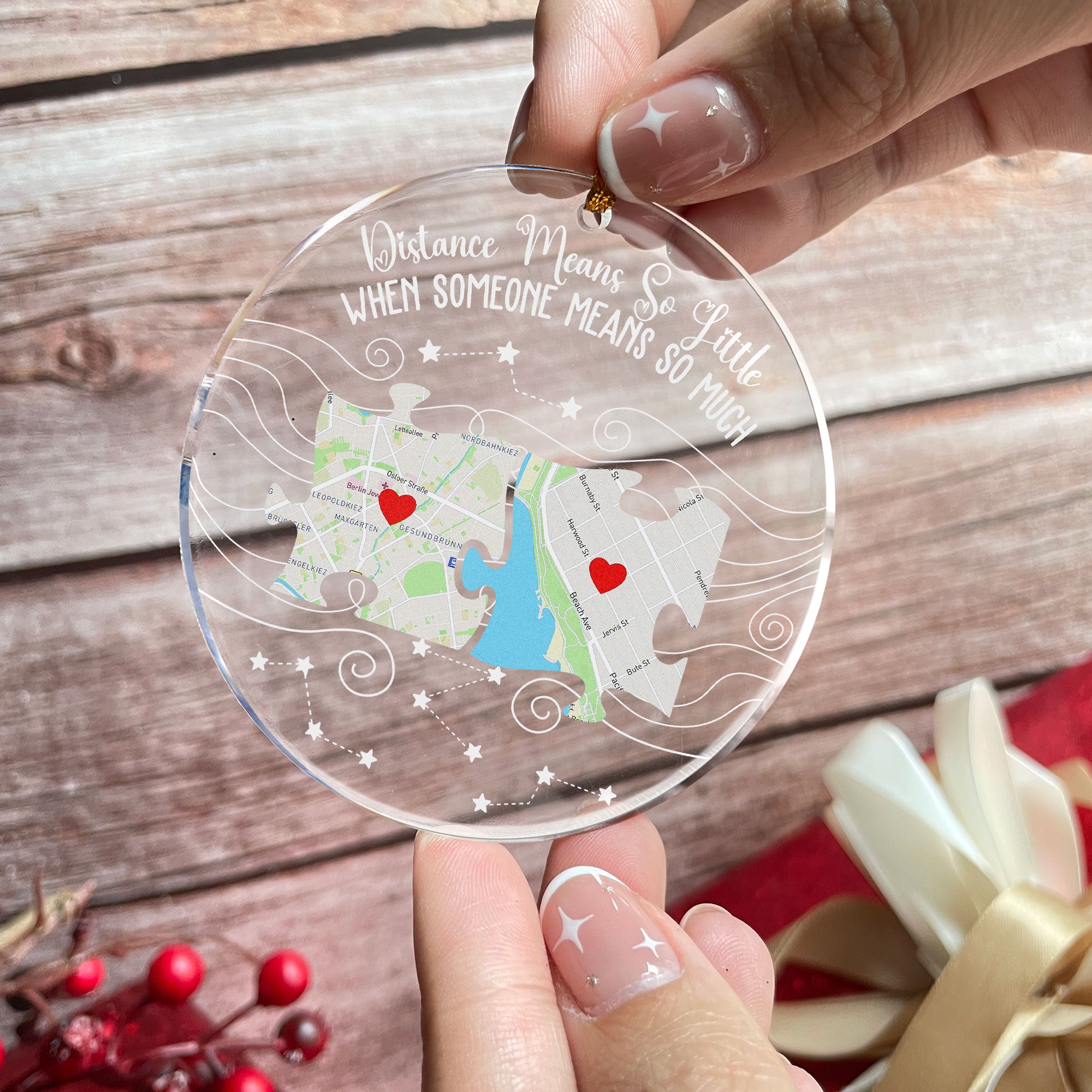 Long Distance Family, Friends, Couples - Custom Multi Print Map (Puzzle Style) - Personalized Acrylic Ornament