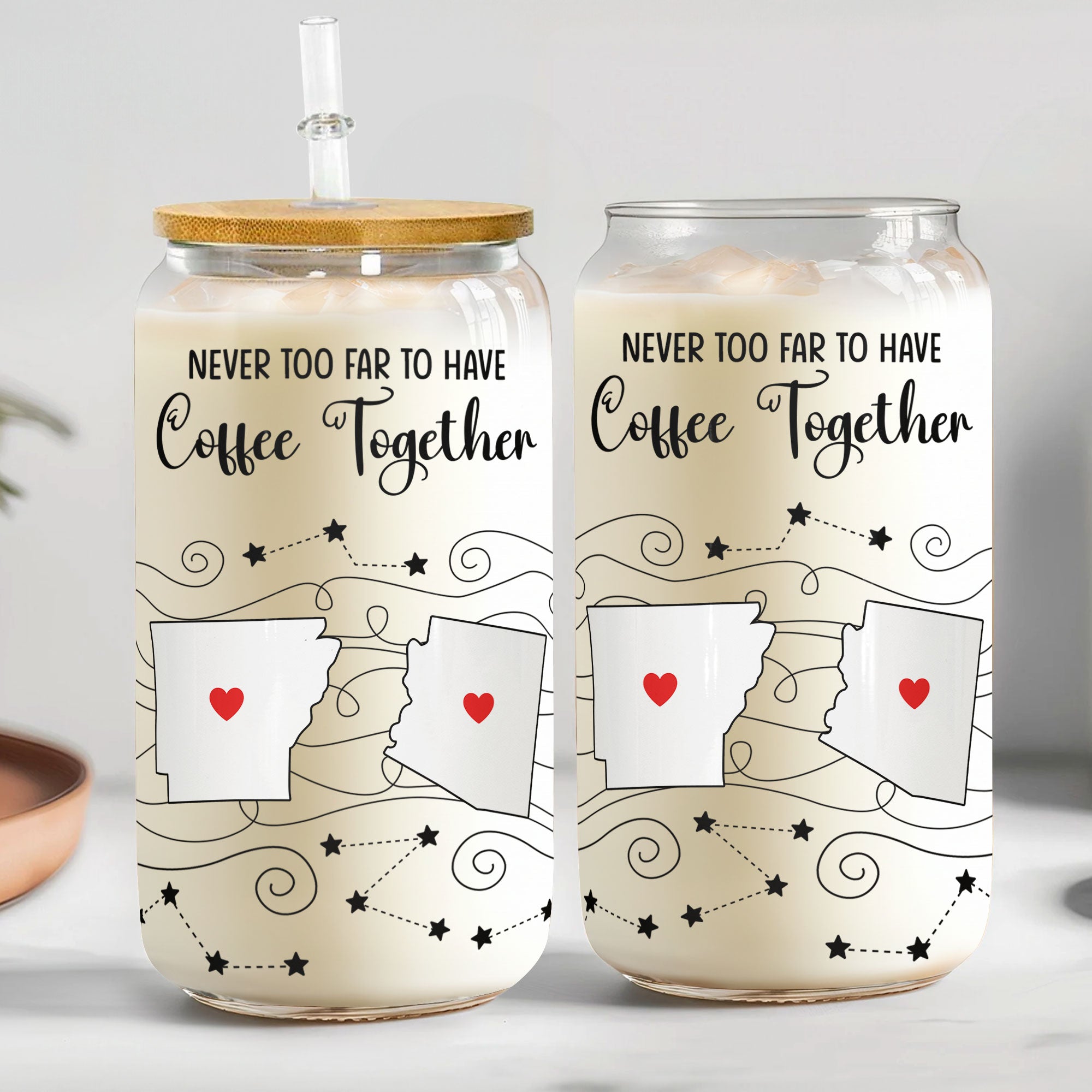 Long Distance Family, Friends, Couples - Never Too Far To Drink Together - Personalized Clear Glass Cup