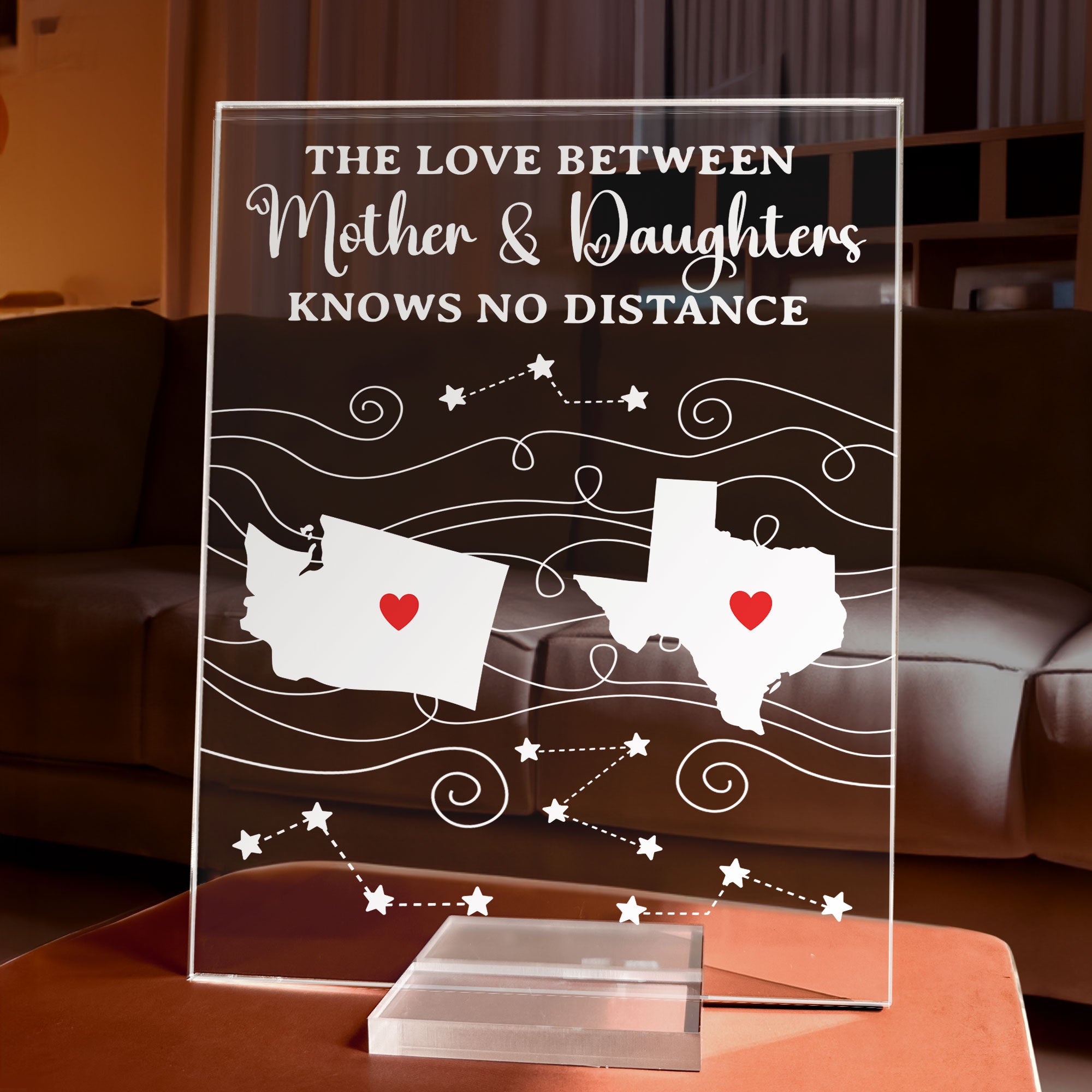 Long Distance Gift - Custom States - Gifts For Family, Mother Daughter, Couples, Friends - Personalized Acrylic Plaque