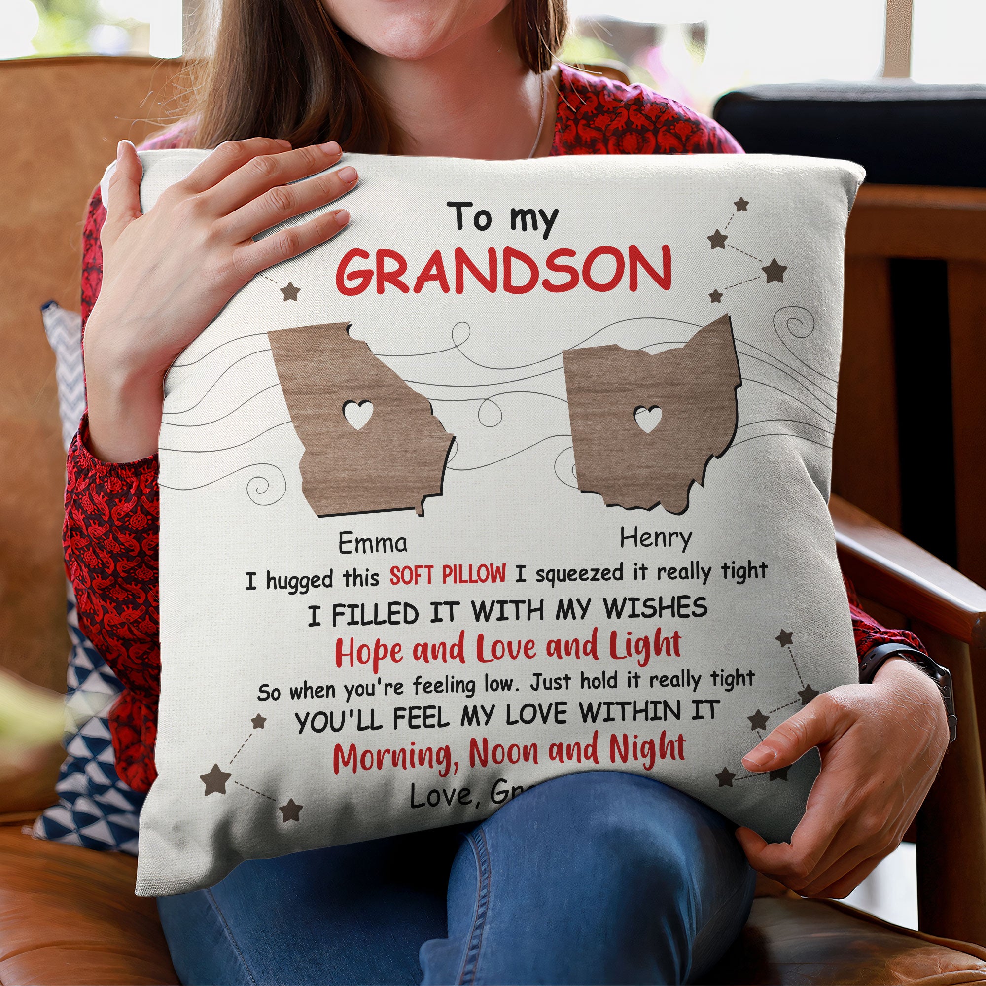 Long Distance Grandparent & Grandkids - Personalized Pillow (Insert Included)