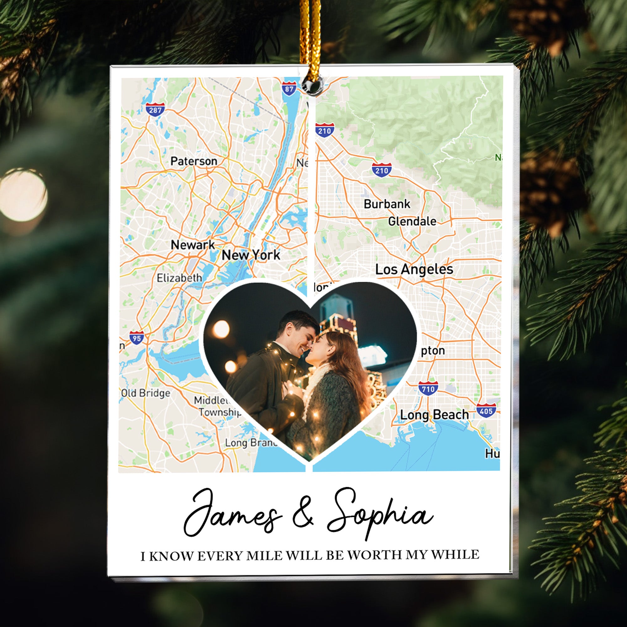 Long Distance Relationship Couple Gift - Personalized Acrylic Photo Ornament