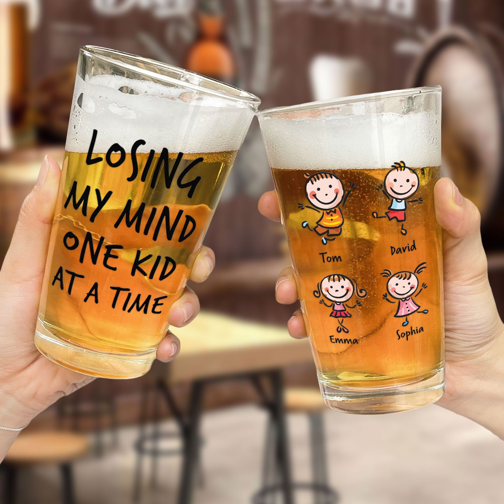 Losing My Mind One Kid At A Time - Personalized Beer Glass