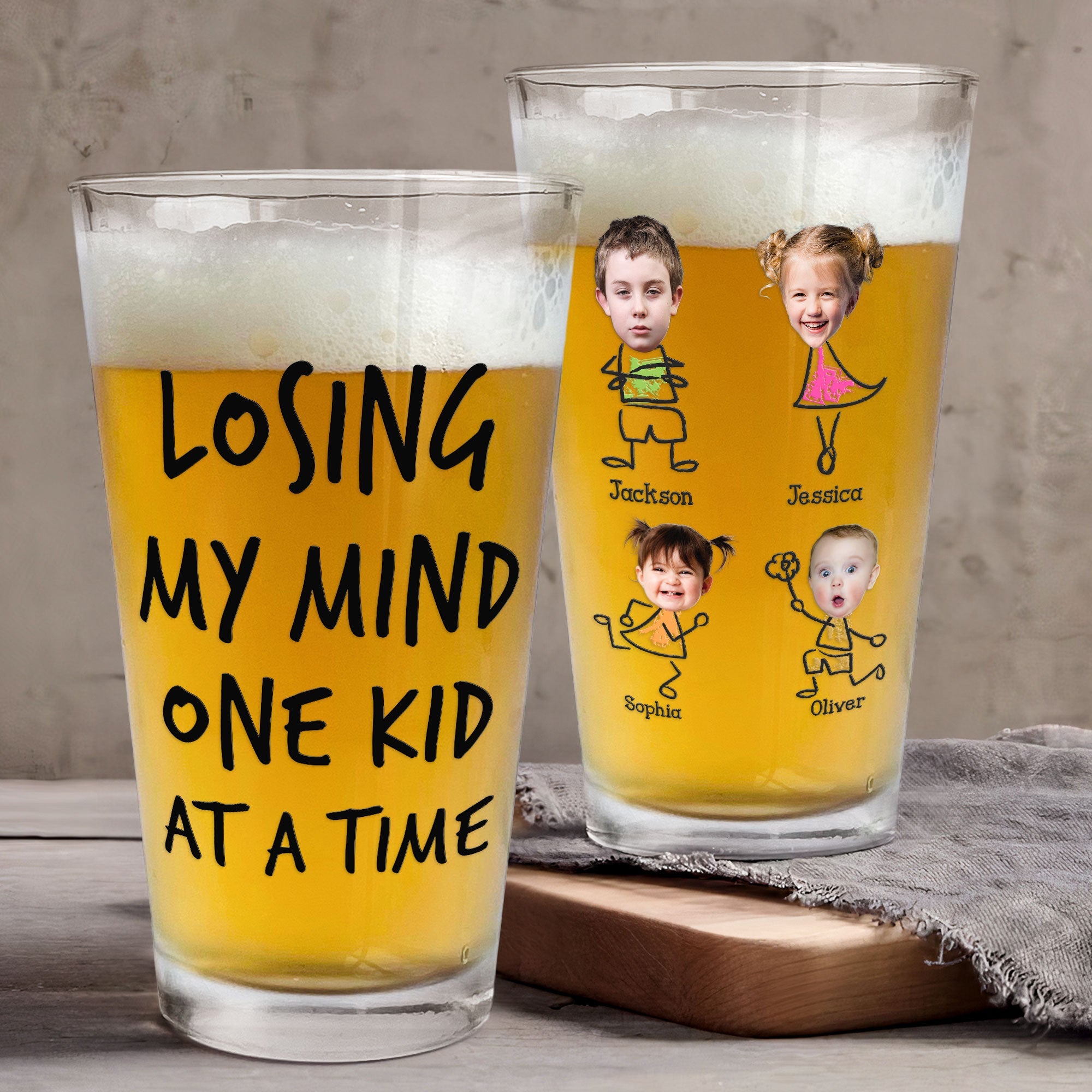 Losing My Mind One Kid At A Time - Personalized Photo Beer Glass