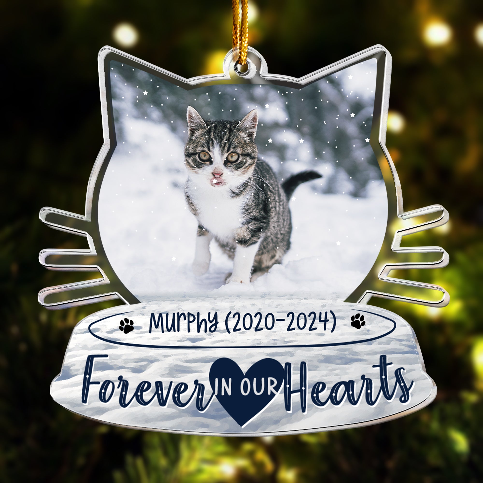 Loss Of Cat Forever In Our Hearts - Personalized Acrylic Photo Ornament