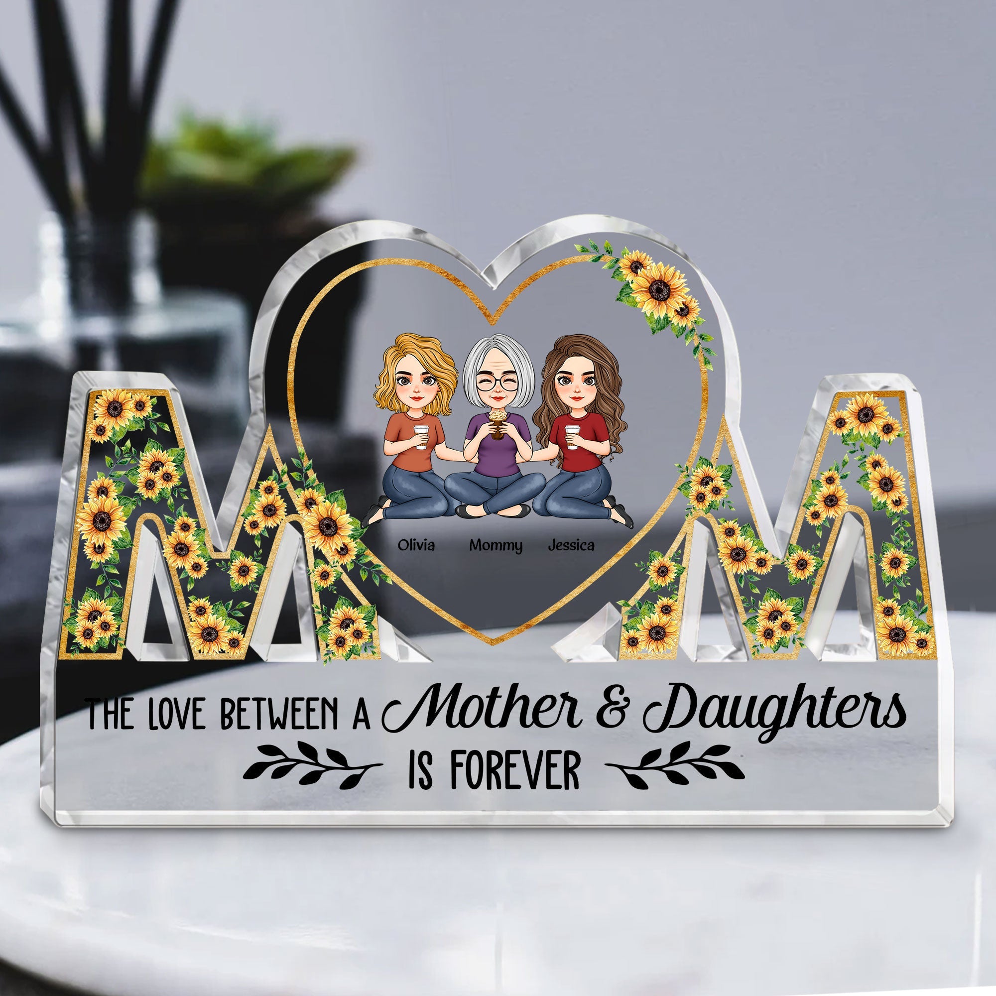 Love Between A Mother & Daughters Is Forever - Personalized Mom Shaped Acrylic Plaque