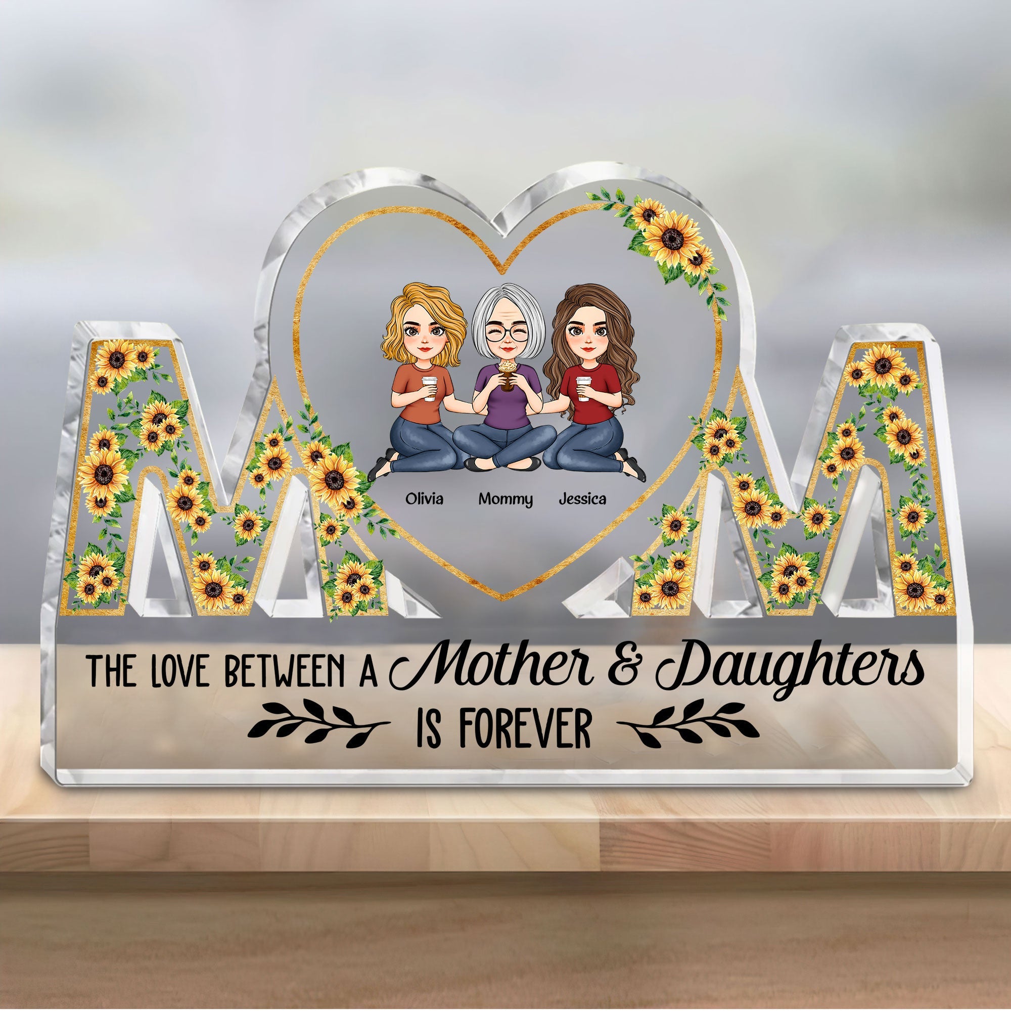 Love Between A Mother & Daughters Is Forever - Personalized Mom Shaped Acrylic Plaque