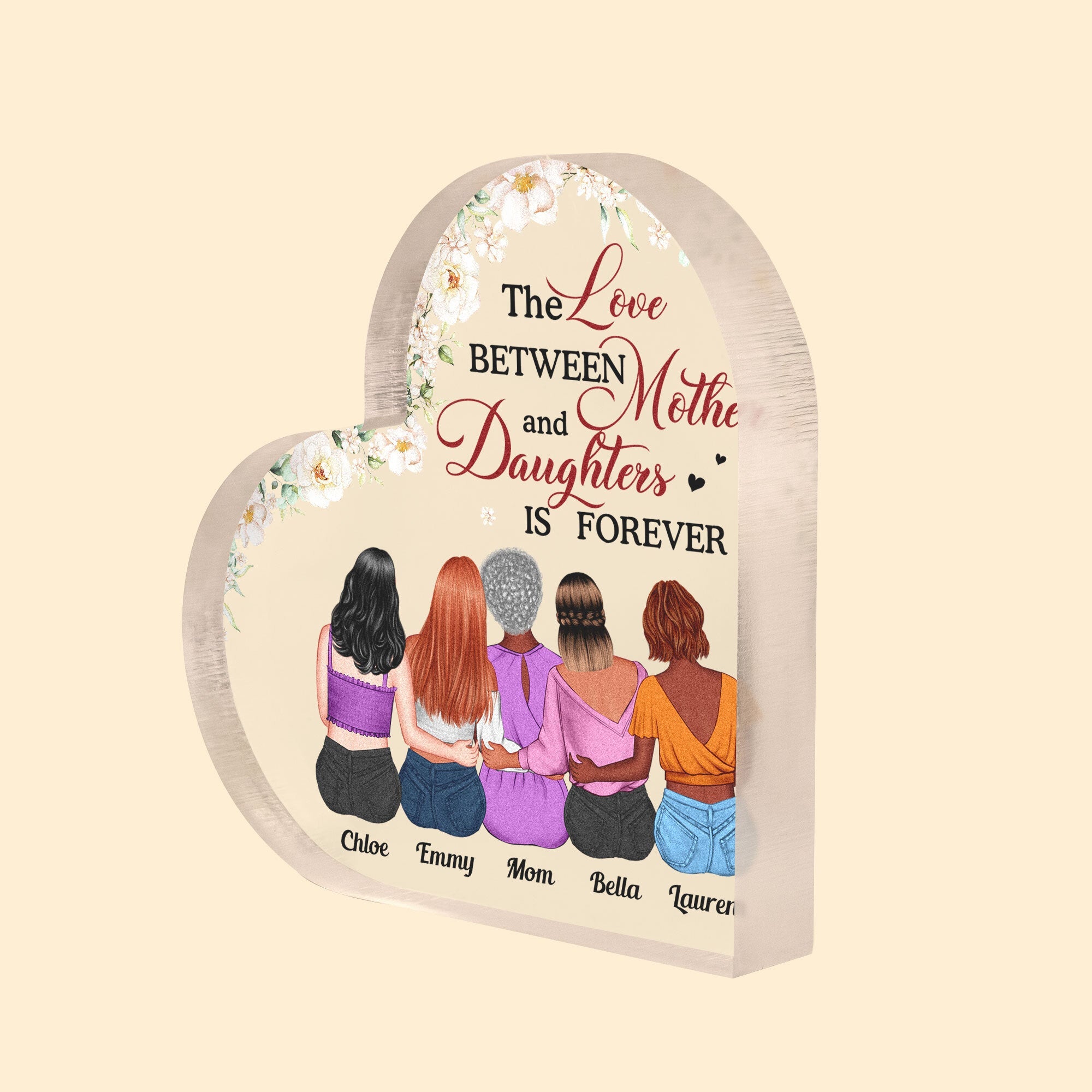 Love Between Mom & Daughters Is Forever - Personalized Heart Shaped Acrylic Plaque