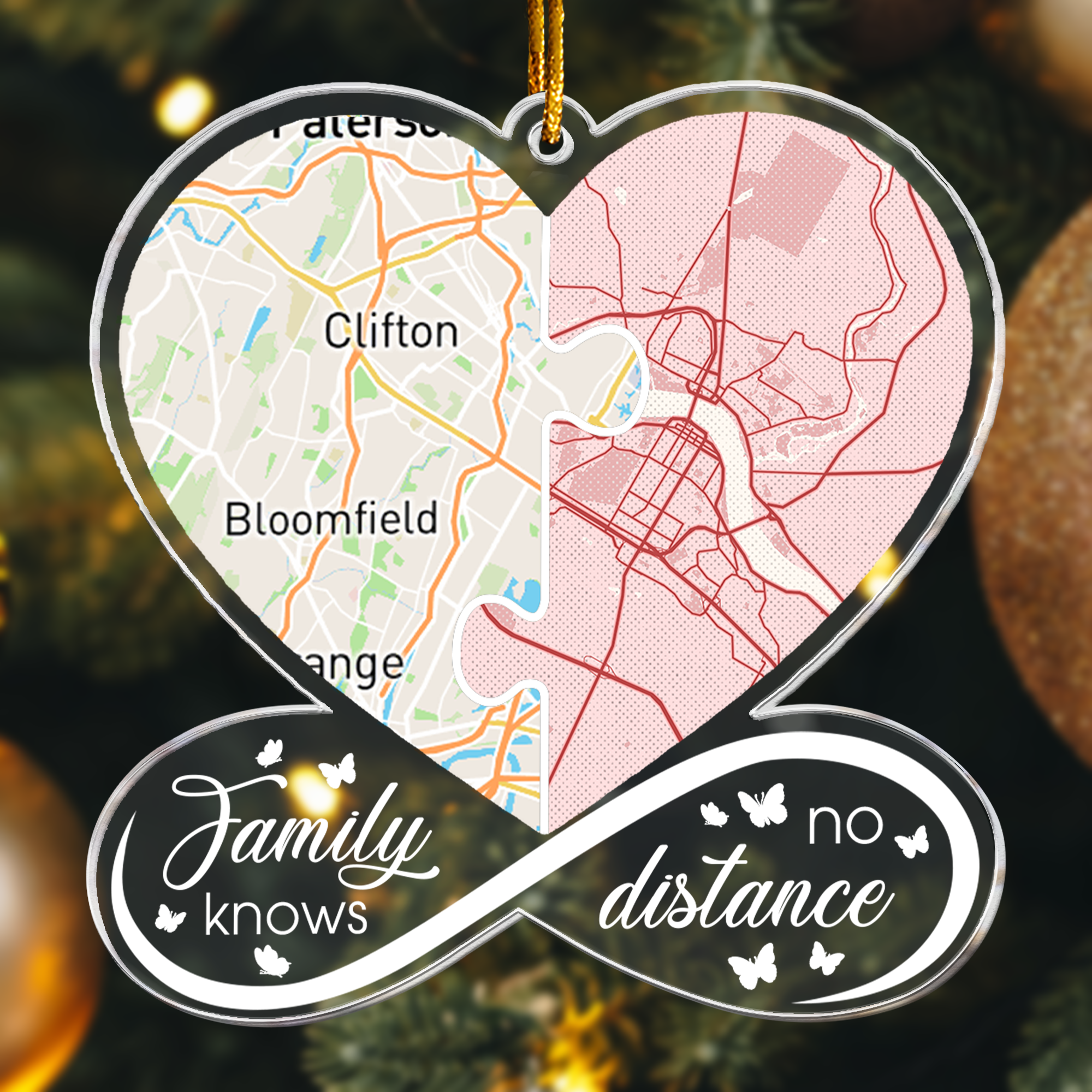 Long Distance Gifts For Family, Friends, Couples - Custom Maps - Personalized Acrylic Ornament