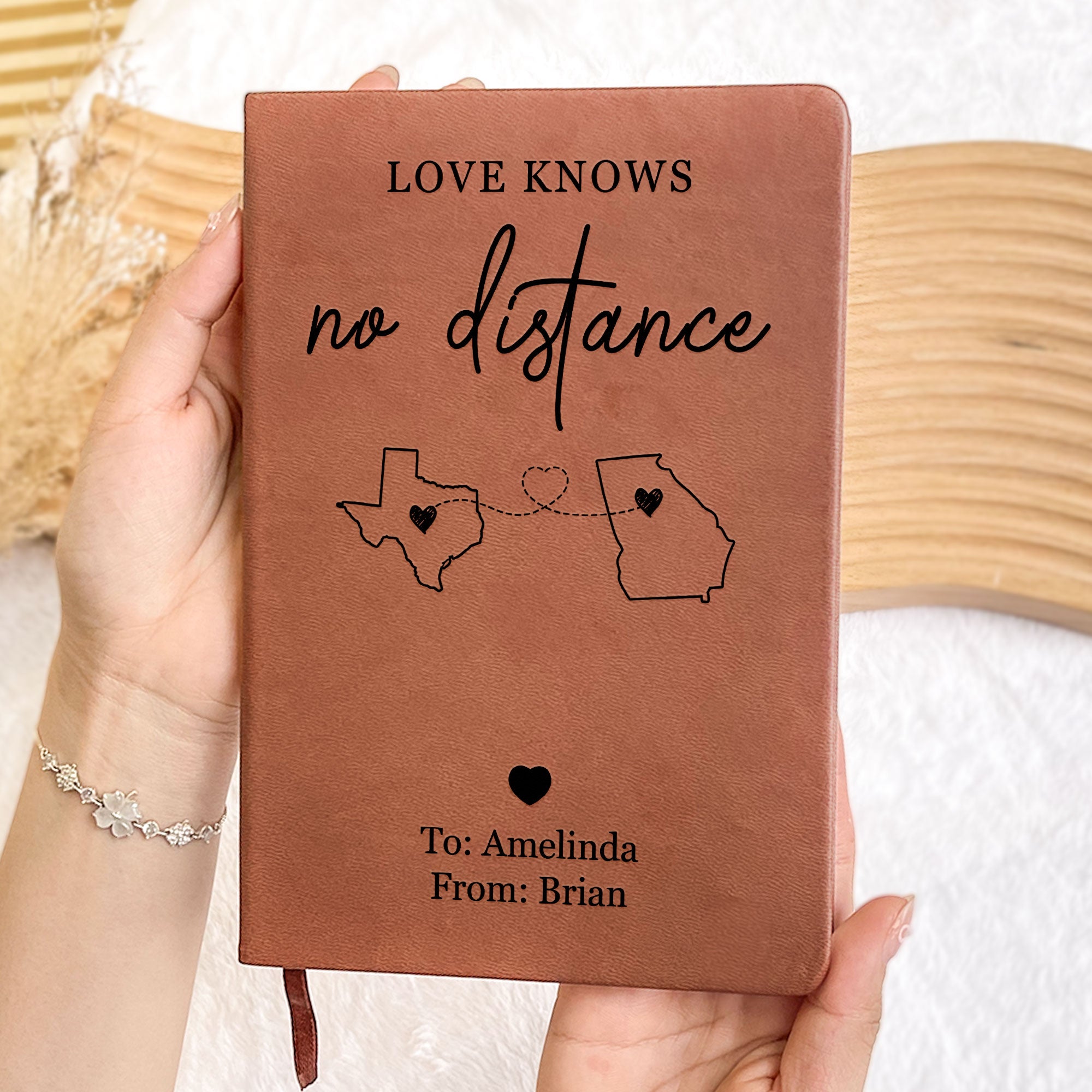 Love Knows No Distance Long Distance Relationship Gift - Personalized Leather Journal