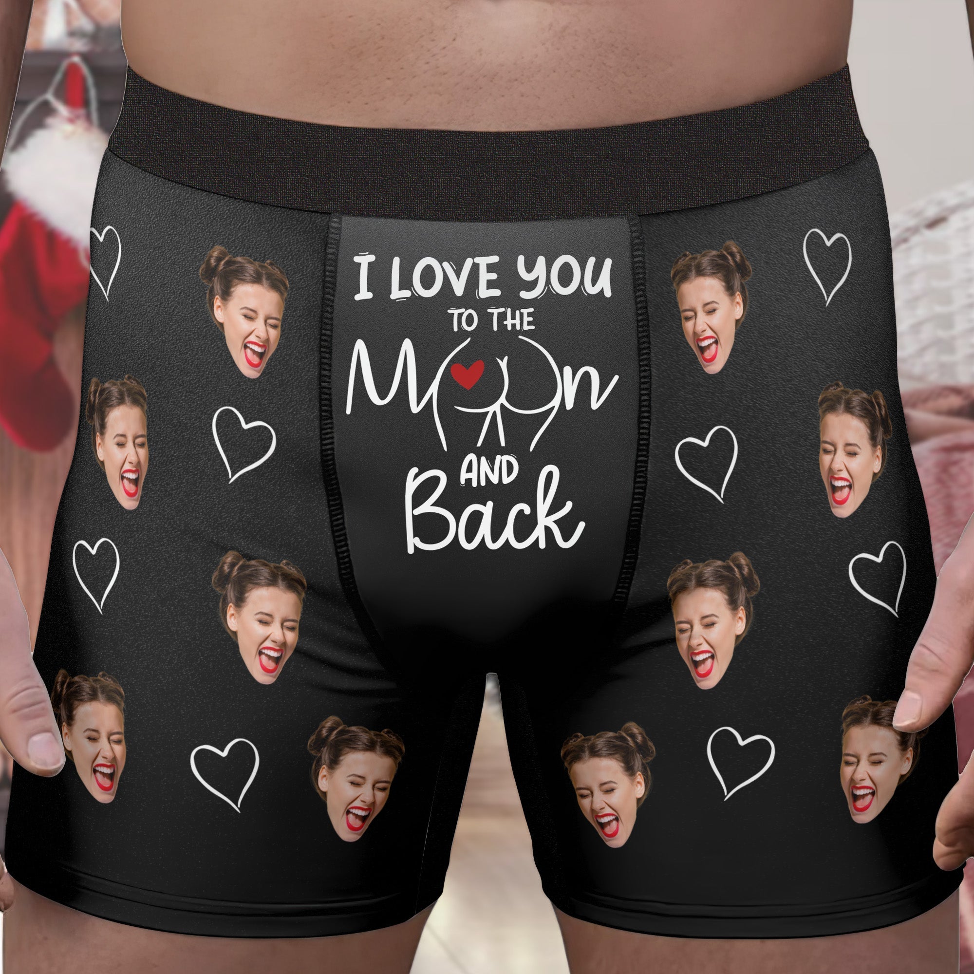 Love You To The Moon And Back Anniversary Gift - Personalized Photo Men's Boxer Briefs