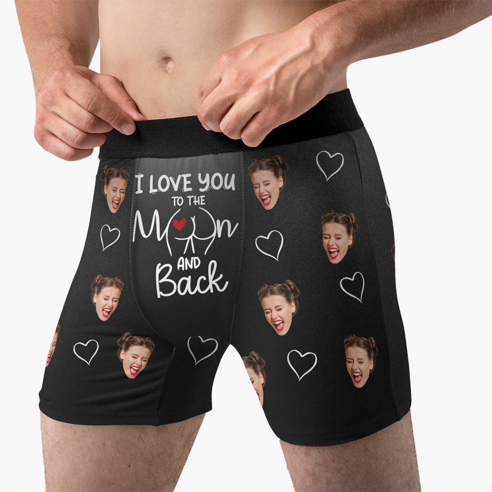 Love You To The Moon And Back Anniversary Gift - Personalized Photo Men's Boxer Briefs